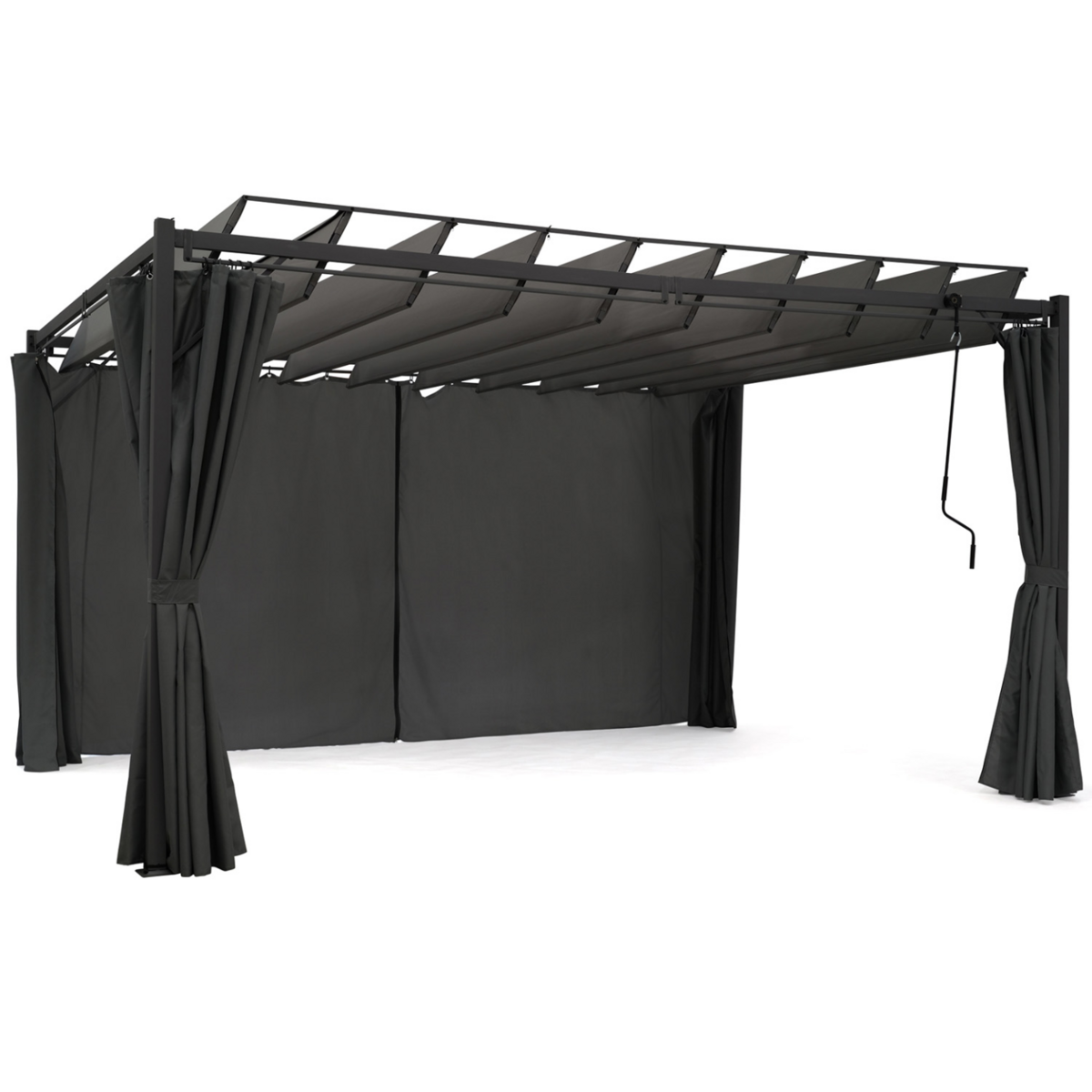 ID MARKET Pergola édition suprem lames orientables 3x4 M et 4 rideaux gris anthracite