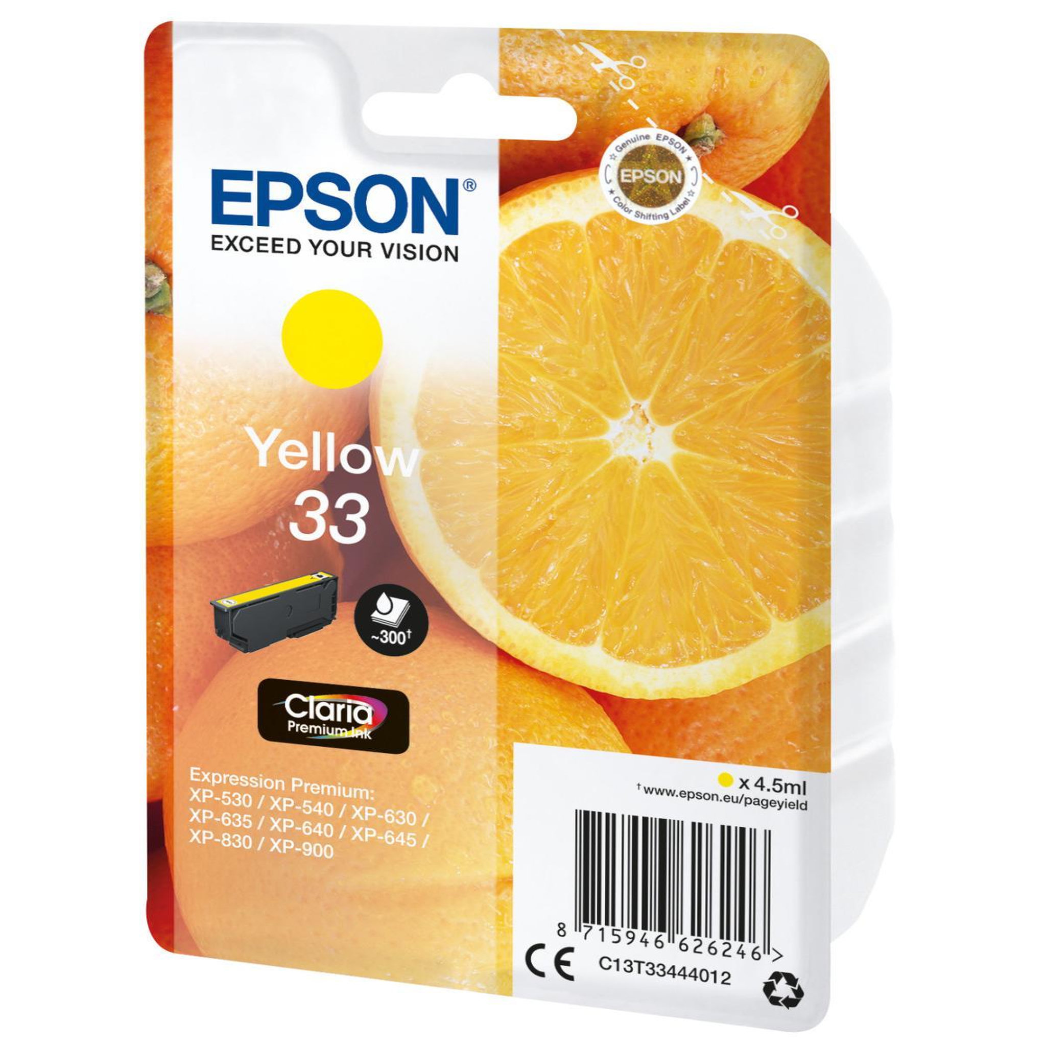 Voir la diapositive 3 : Epson Cartouche d'encre originale t3344 jaune (yellow) série orange - c13t33444010