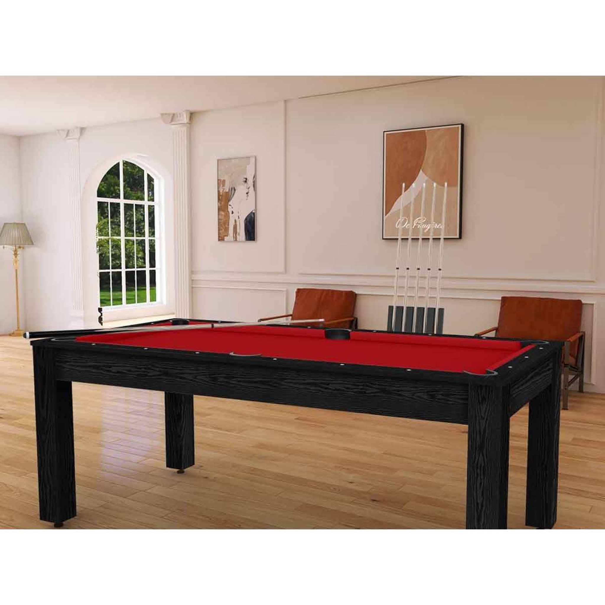 Voir la diapositive 2 : DE FAUGERES Table de Billard Convertible  Oregon  213cm Noir & Rouge