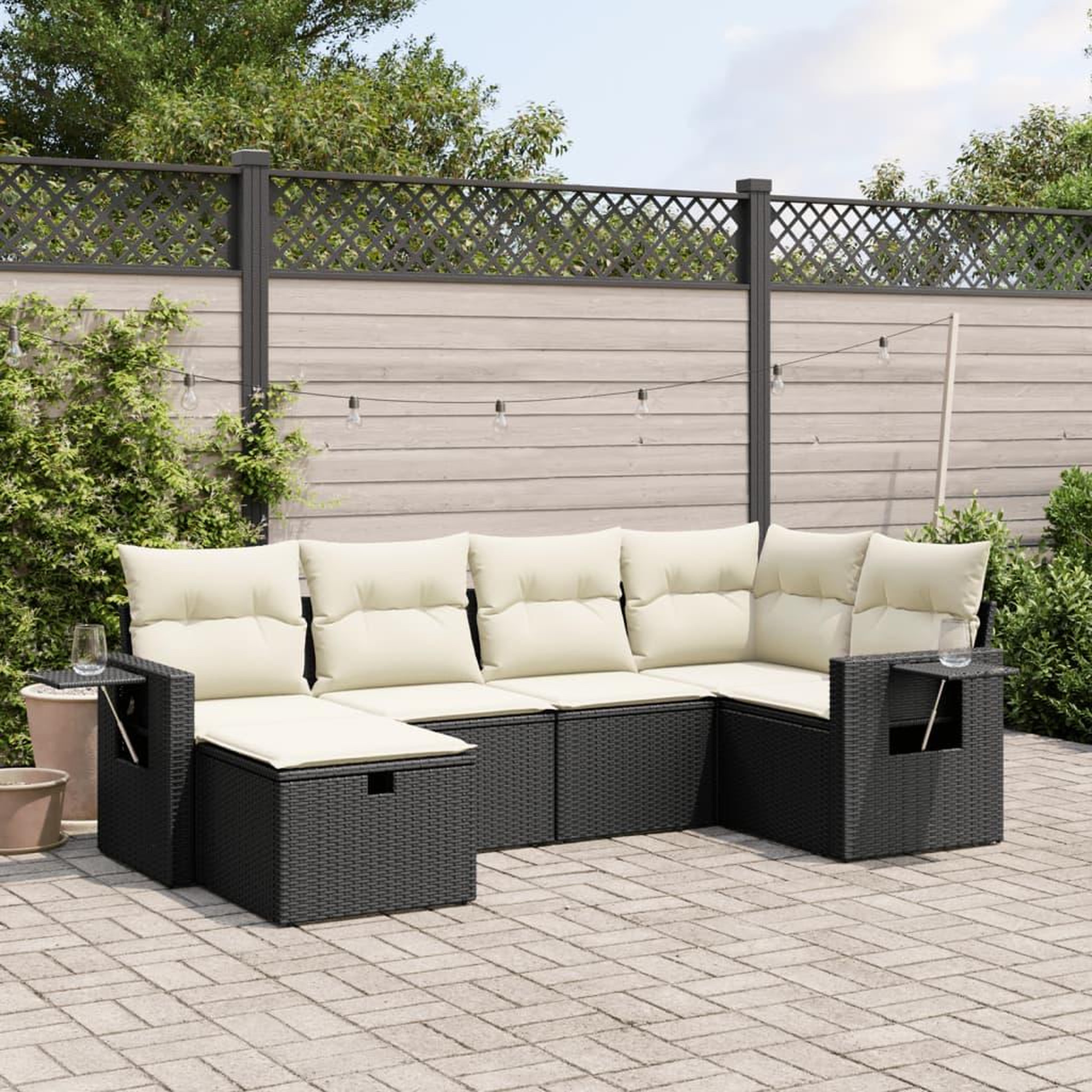 VIDAXL Salon de jardin 6 pcs avec coussins noir resine tressee