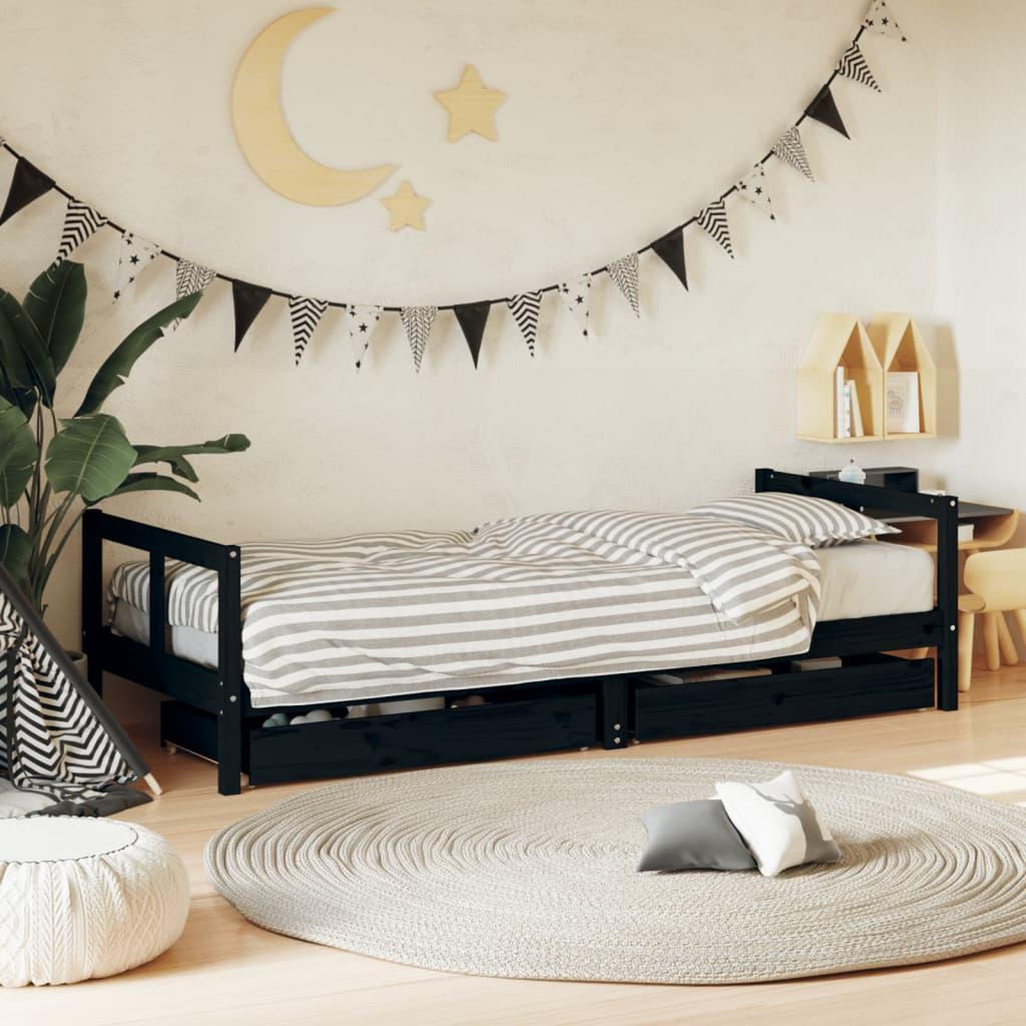 VIDAXL Cadre de lit enfant tiroirs noir 80x200 cm bois de pin massif
