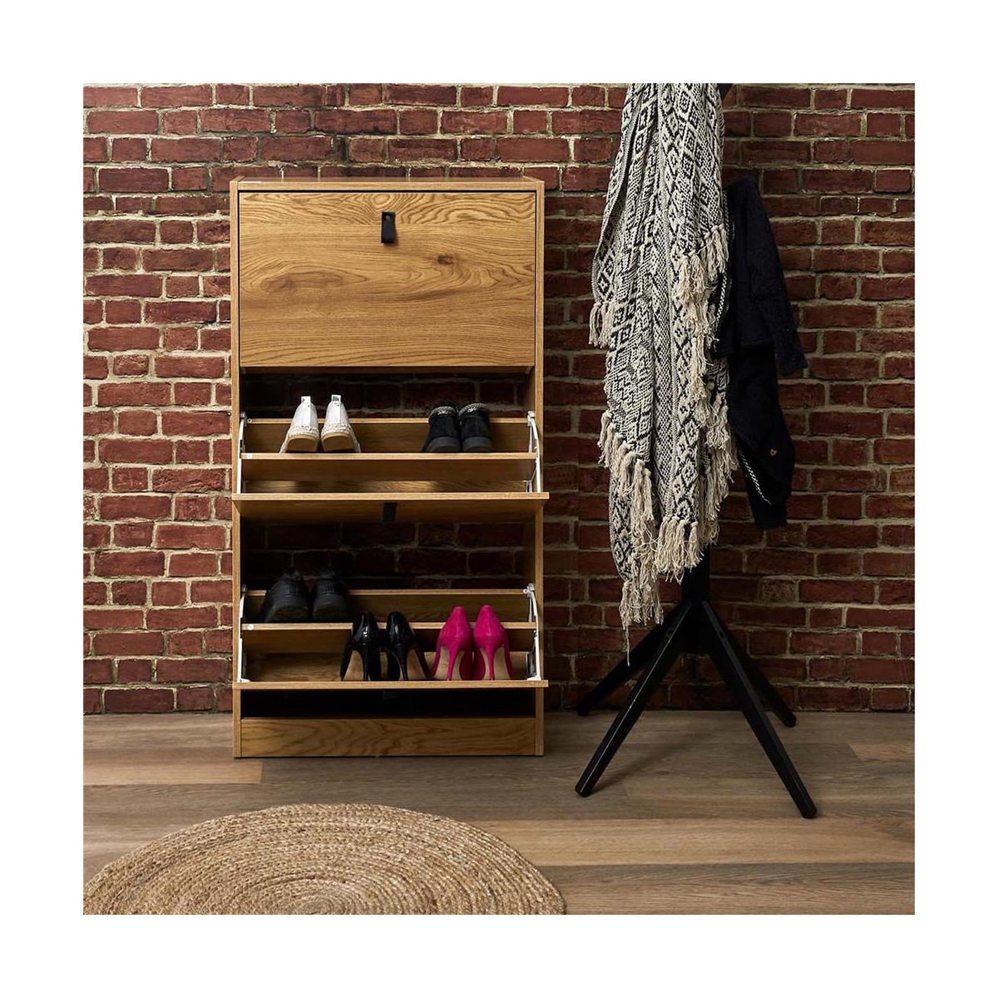 Voir la diapositive 6 : The Home Deco Factory Meuble à chaussures 3 portes  abbott  117cm naturel