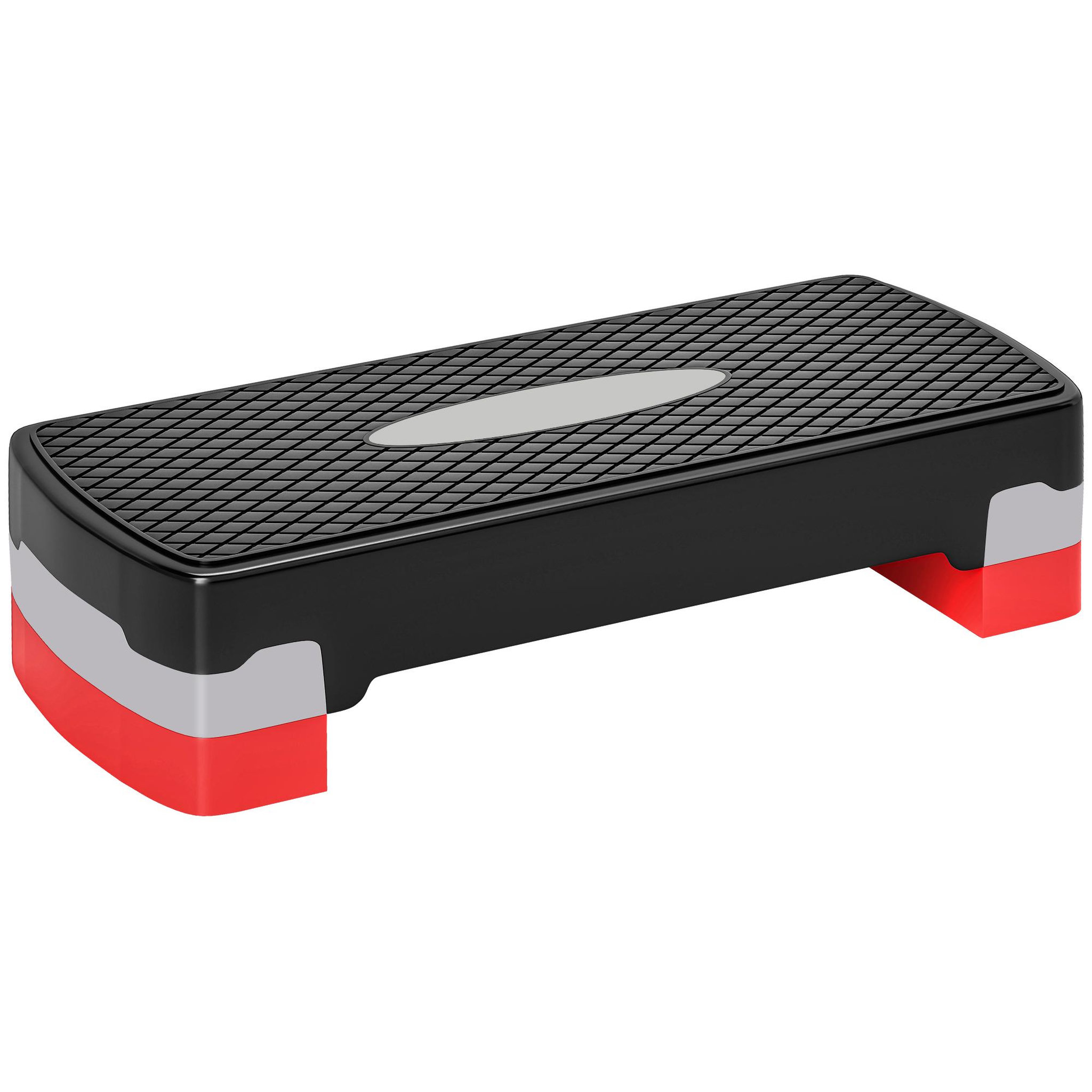 HOMCOM Stepper fitness aerobic hauteur reglable surface antiderapante dim. 68l x 29l x 10-15h cm plastique noir gris rouge