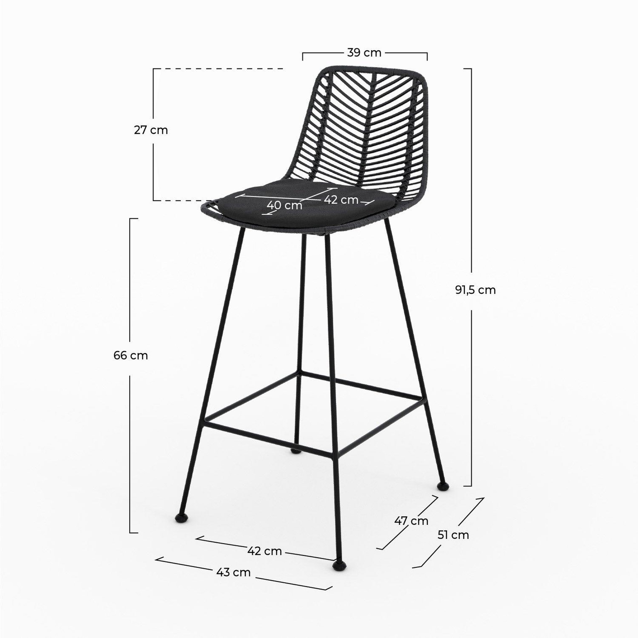 Voir la diapositive 4 : MAISON PAVANE Lot de 2 chaises pour îlot central 66 cm en rotin noir-tamara
