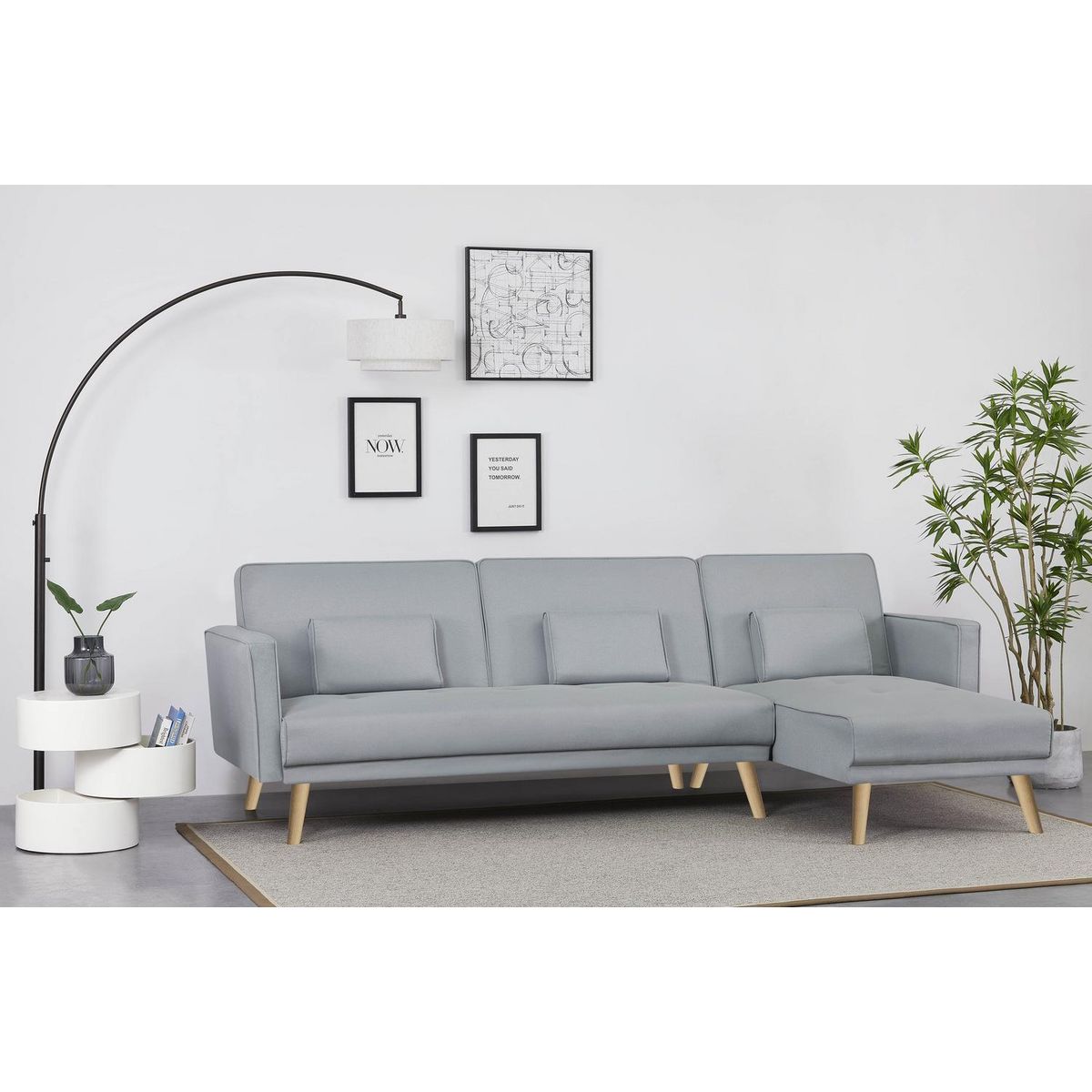 CONCEPT USINE Canapé d'angle réversible et convertible 4 places en tissu gris GRACE