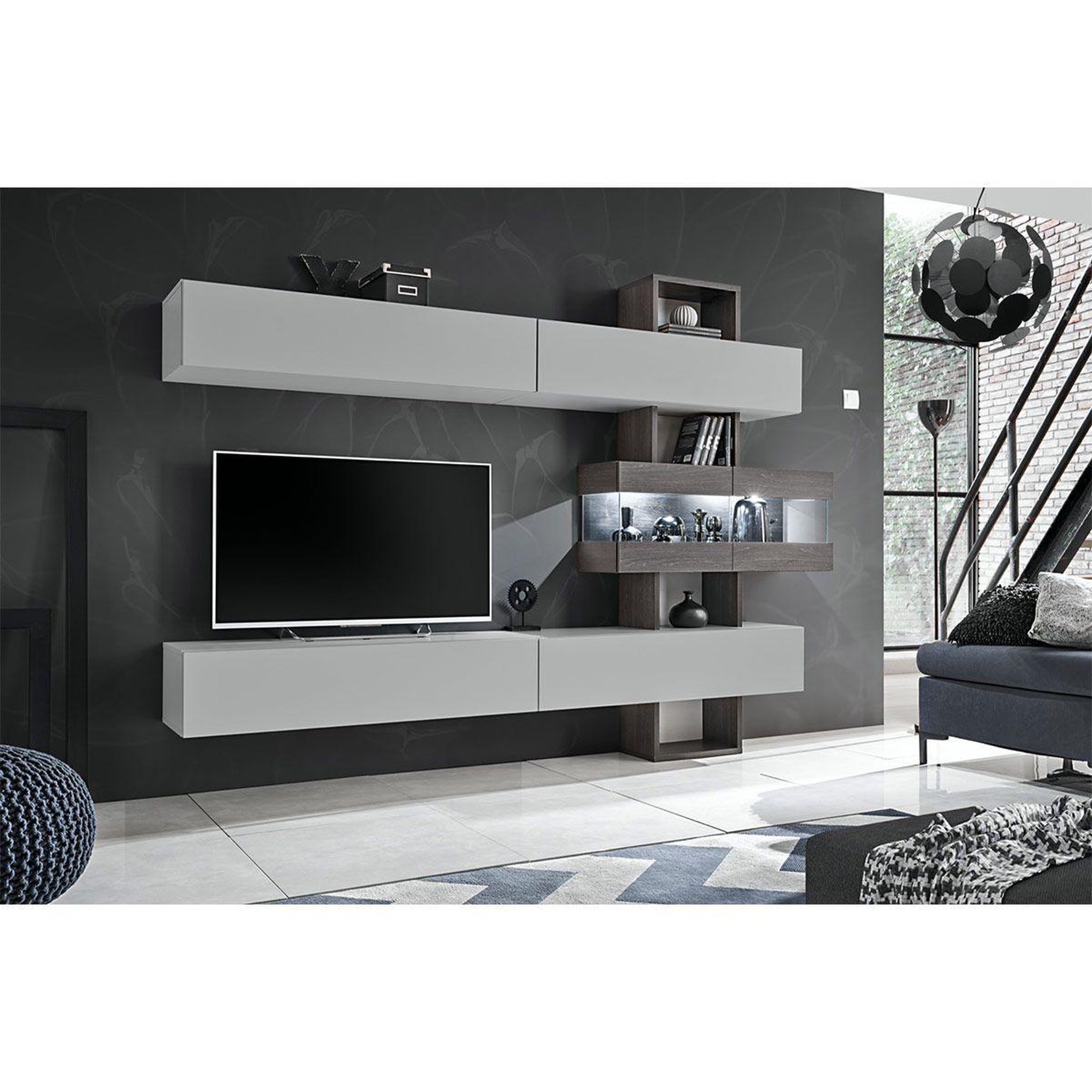 Voir la diapositive 2 : Paris Prix Ensemble meuble tv  tokyo  250cm gris & chêne