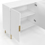 Voir la diapositive 6 : ID MARKET Buffet 160 cm MARCEL 4 portes blanc effet lattes et finitions dorées
