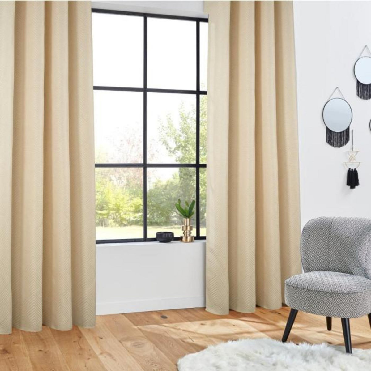 ATMOSPHERA Rideau à Œillets Jacquard  Geomy  140x260cm Lin