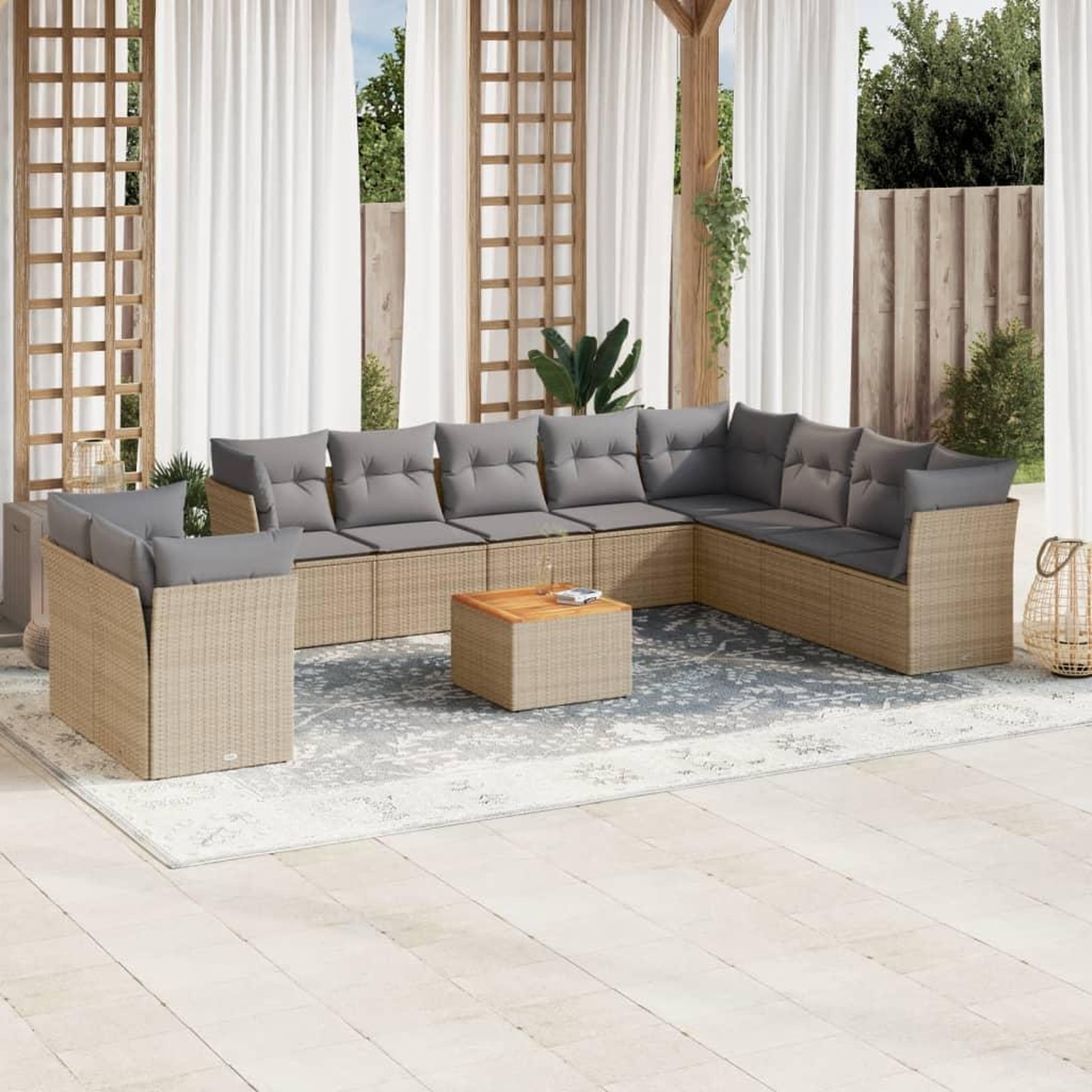 VIDAXL Salon de jardin et coussins 11 pcs melange beige resine tressee