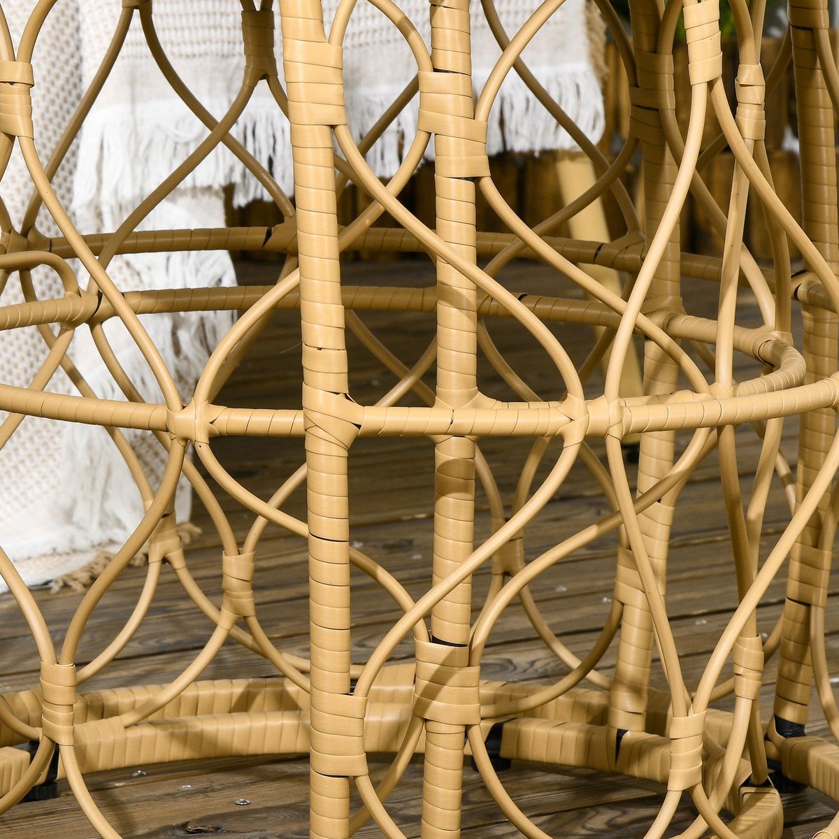 OUTSUNNY Lot de 2 tables basses gigognes de jardin résine tressée beige verre noir