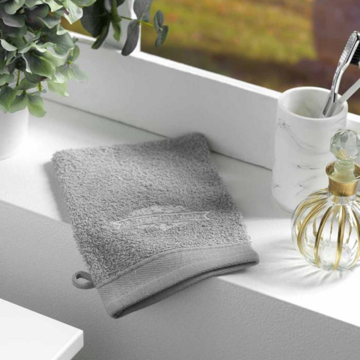 Paris Prix Lot de 2 Gants de Toilette  Vintage  15x21cm Gris