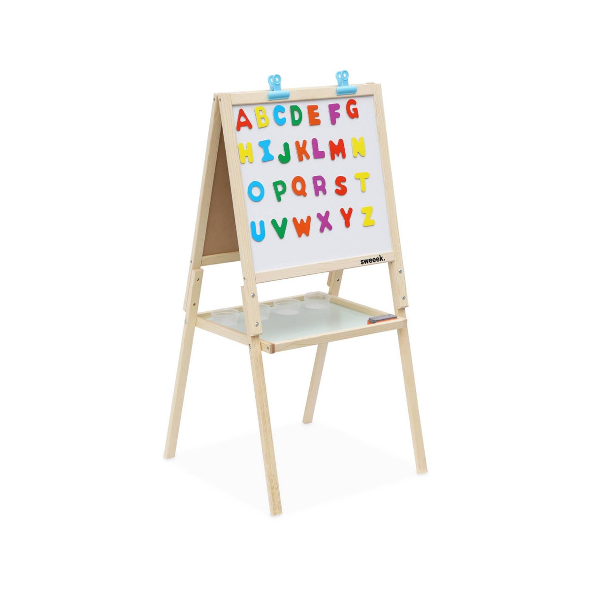 SWEEEK Tableau double face en bois pour enfant. craie et tableau blanc avec accessoires fournis