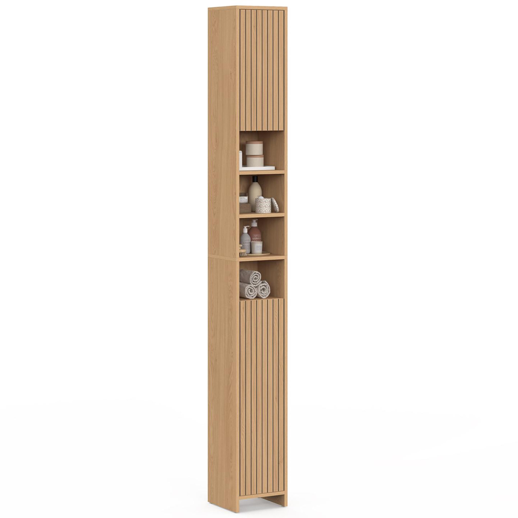 ID MARKET Meuble colonne salle de bain victor 2 portes 4 niches effet lattes
