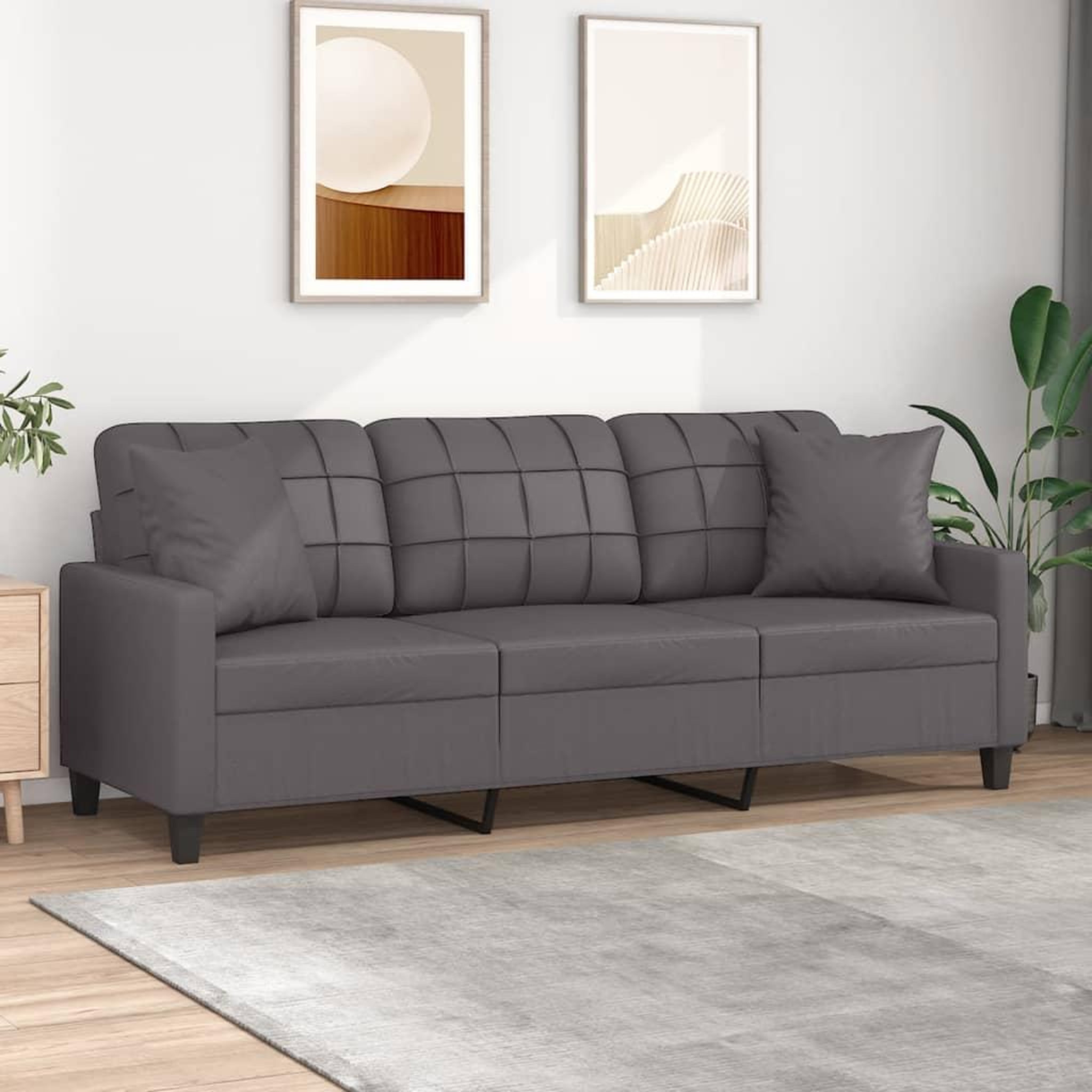 VIDAXL Canape 3 places avec oreillers decoratifs gris 180cm similicuir