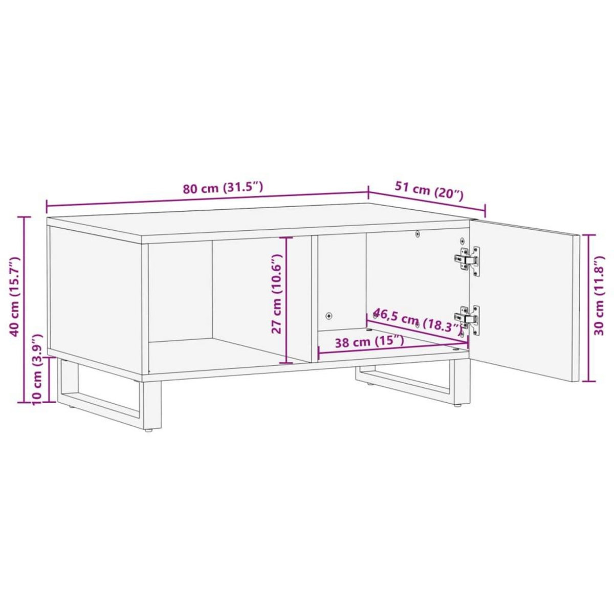 VIDAXL Table basse marron 80x51x40 cm bois de massif manguier
