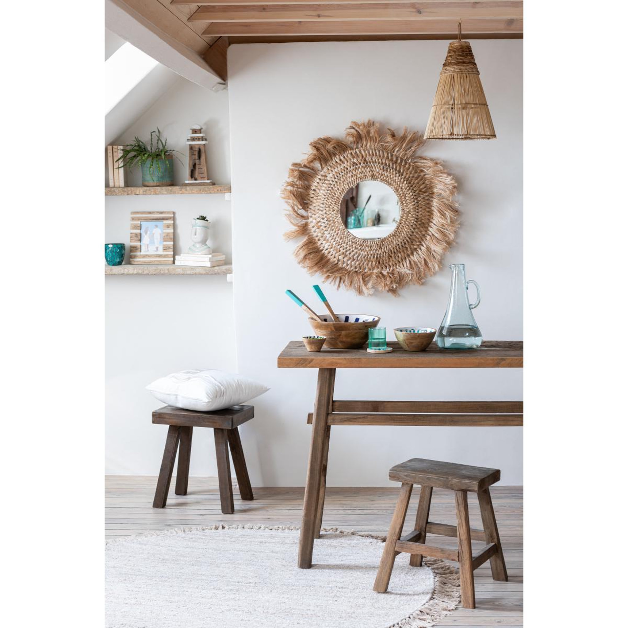 Voir la diapositive 5 : J-LINE Tapis rond à franges  bohemia  150cm beige clair