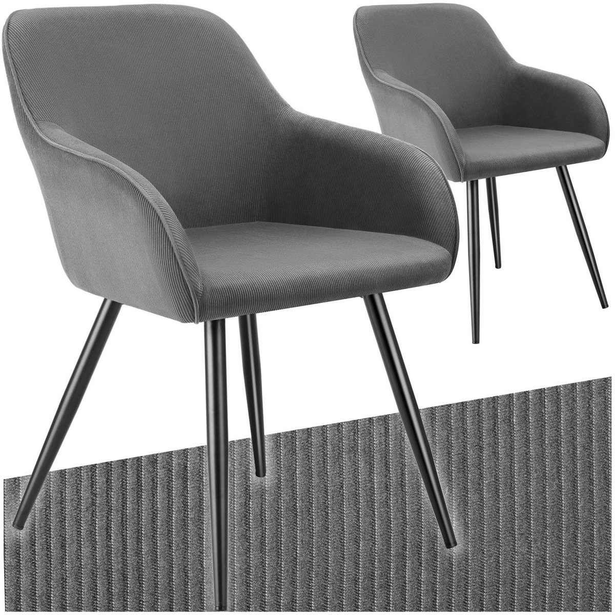 tectake Chaise de salle à manger rembourrée en velours côtelé gris/noir Lot de 2