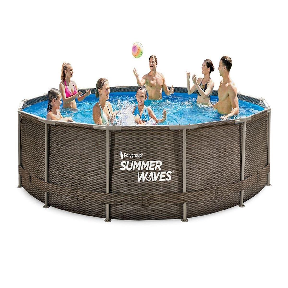SUMMER WAVES Piscine tubulaire Active Frame Pool ronde effet rotin 4,57 x 1,06 m - Summer Waves