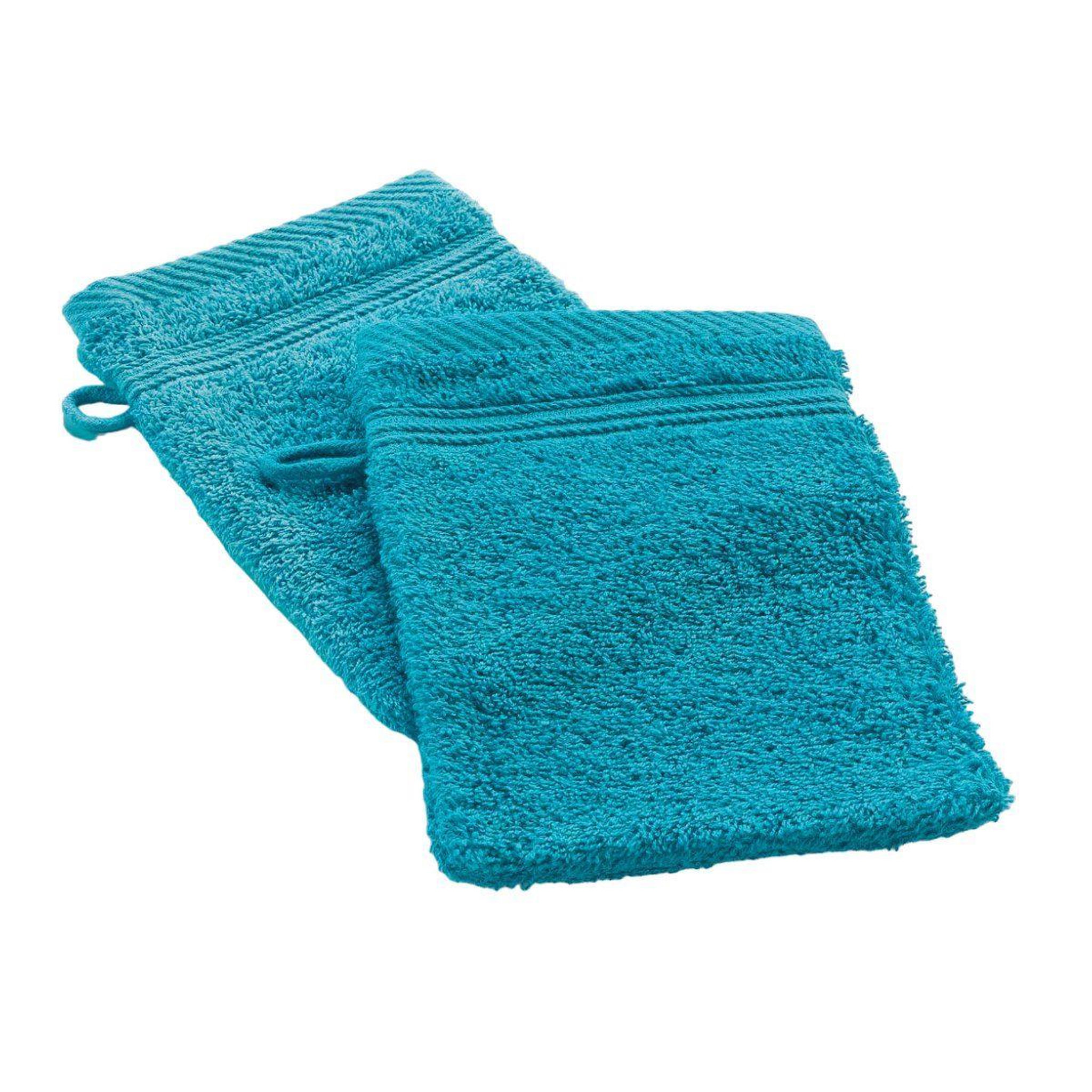 Voir la diapositive 1 : Douceur d'Intérieur Lot de 2 gants de toilette  tendresse  15x21cm bleu paon