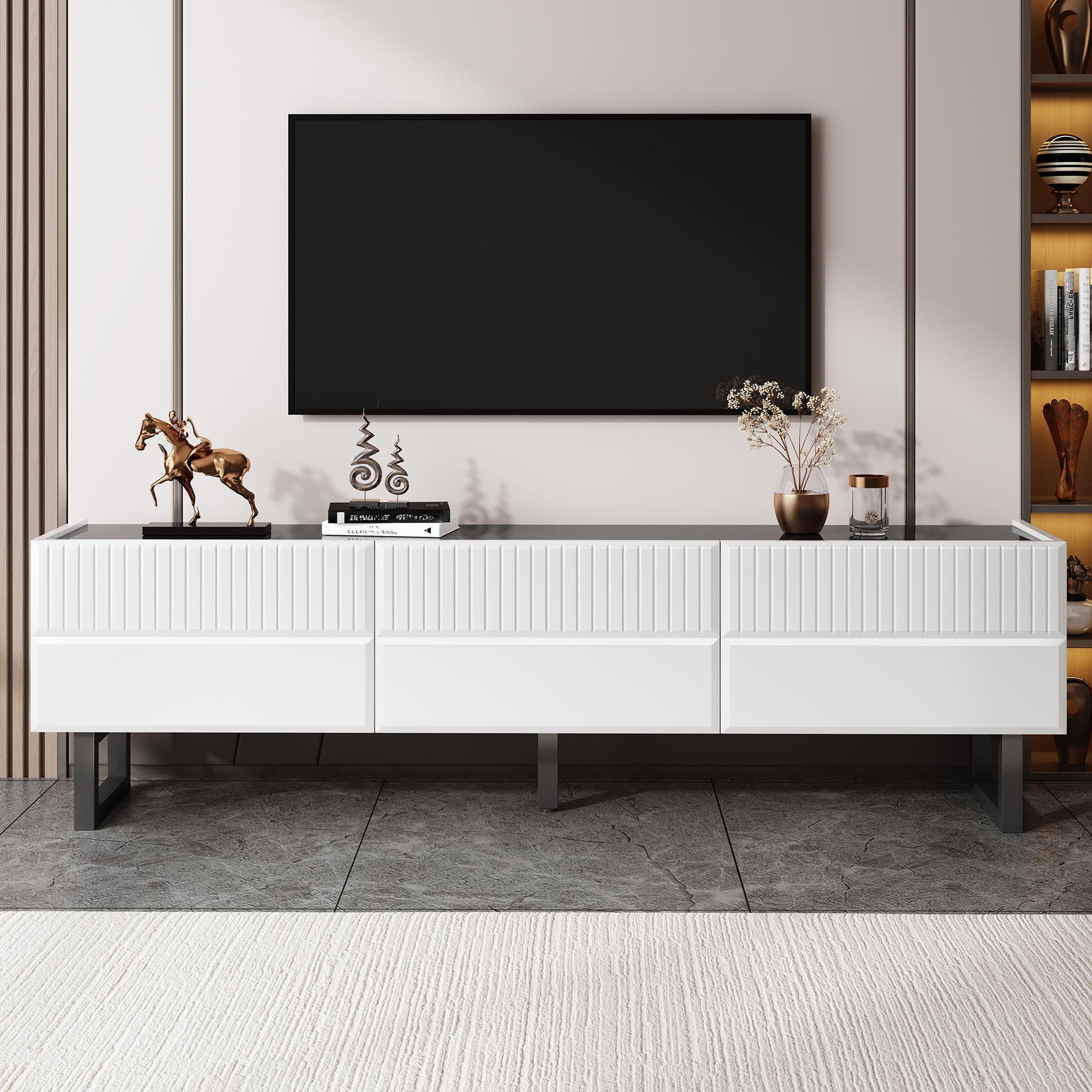 Voir la diapositive 2 : MERAX Meuble tv blanc+noir 170 cm mdf
