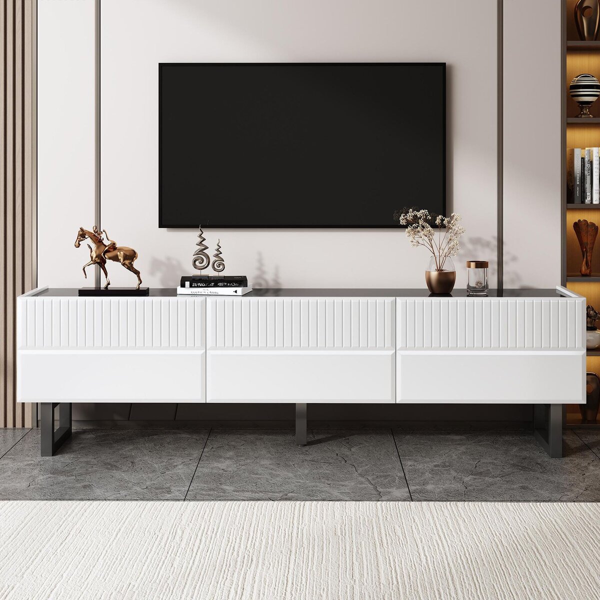 MERAX Meuble tv blanc+noir 170 cm mdf