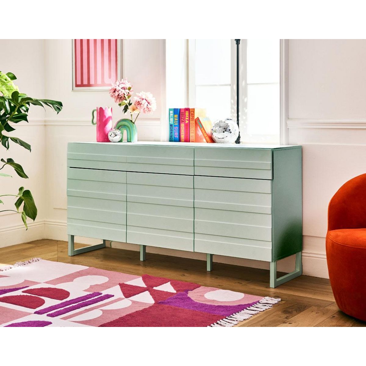 BEST MOBILIER Sofia - buffet bas - vert sauge mat - 110 cm