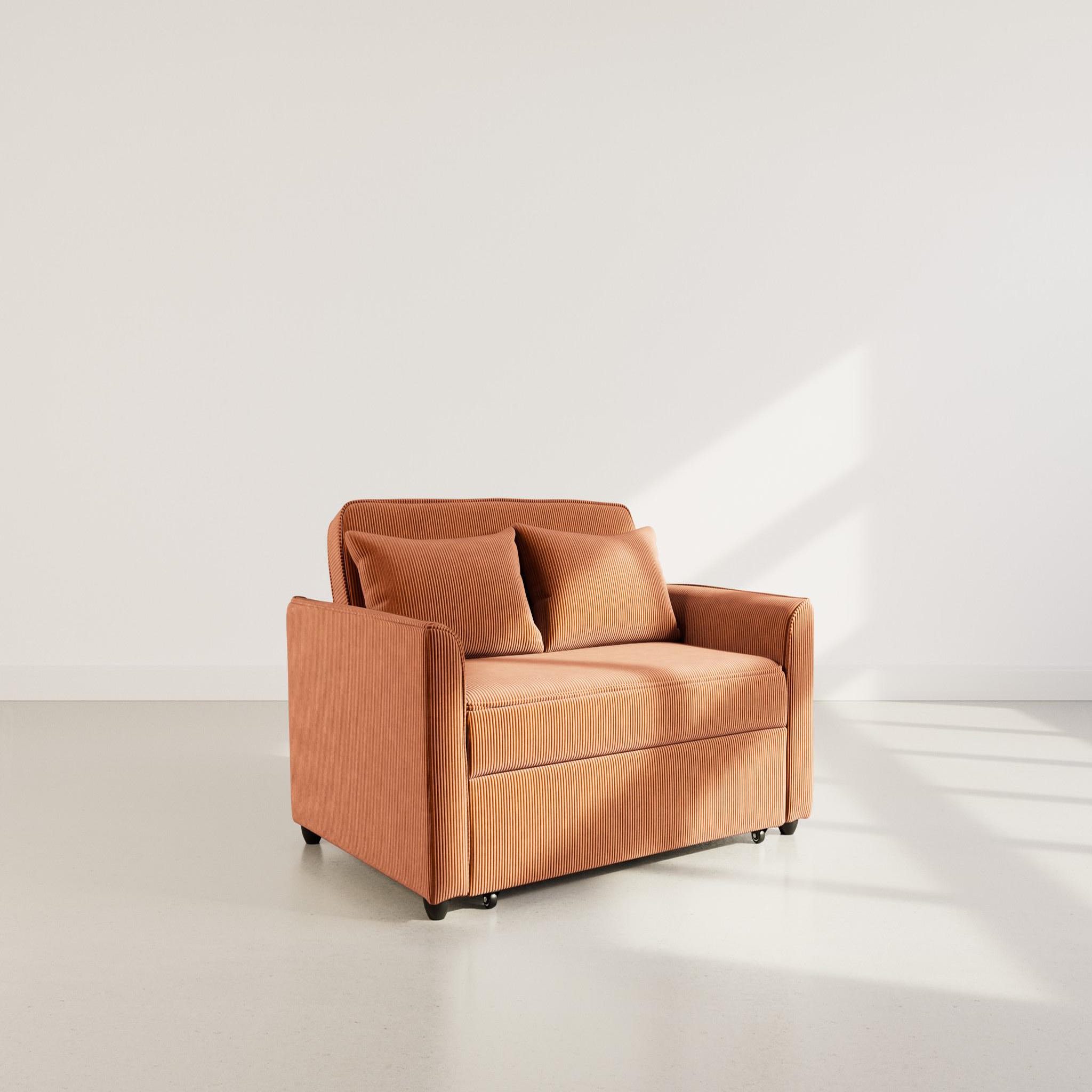 BEST MOBILIER Ernest - canapé droit 2 places convertible en velours côtelé. Coloris disponibles : Gris, Orange, Bleu, Noir, Vert, Beige