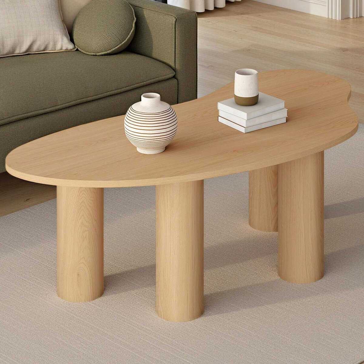 ID MARKET Table basse ORGANIQUE 100 cm bois effet hêtre