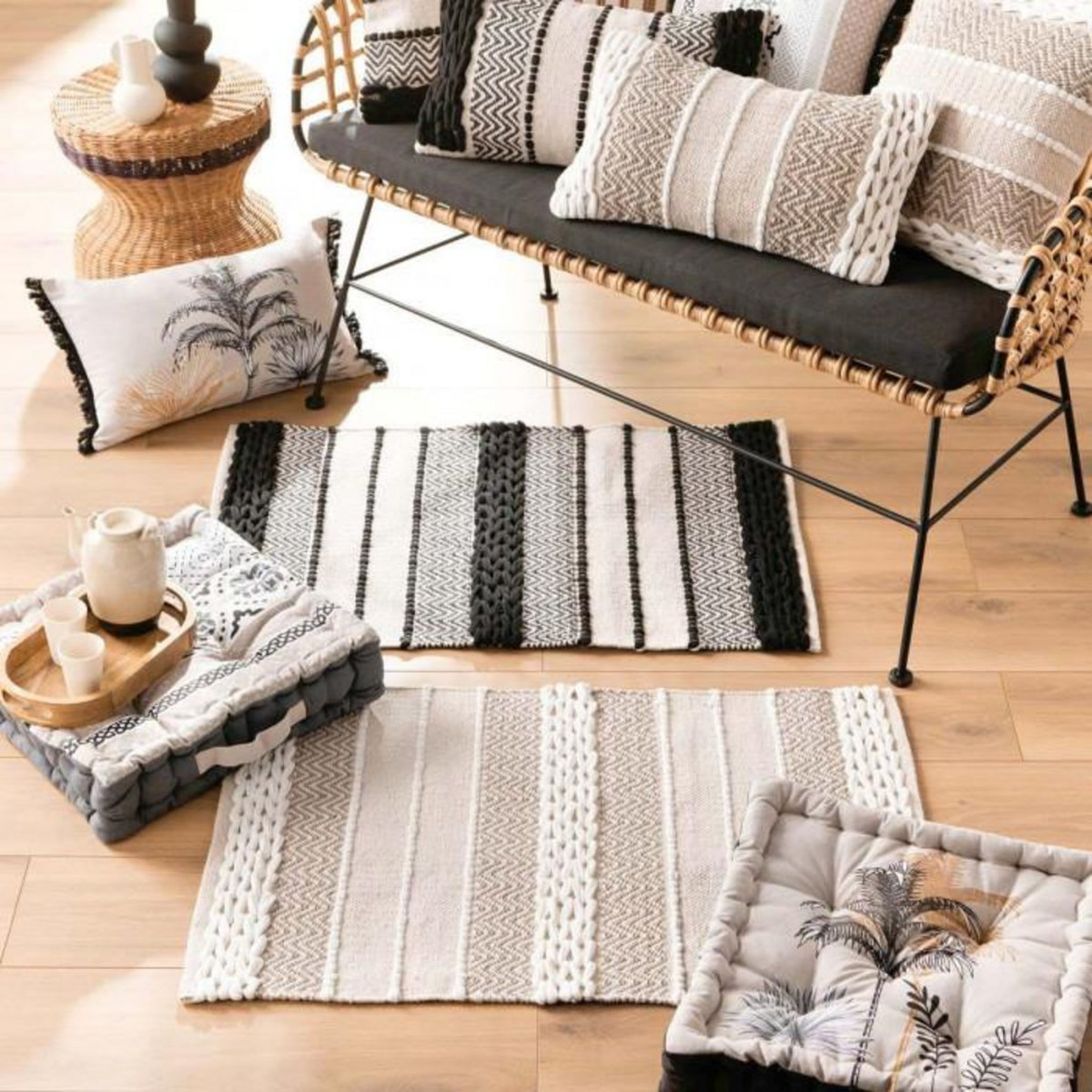 Paris Prix Coussin de Sol Imprimé  Palmerys  45x45cm Beige