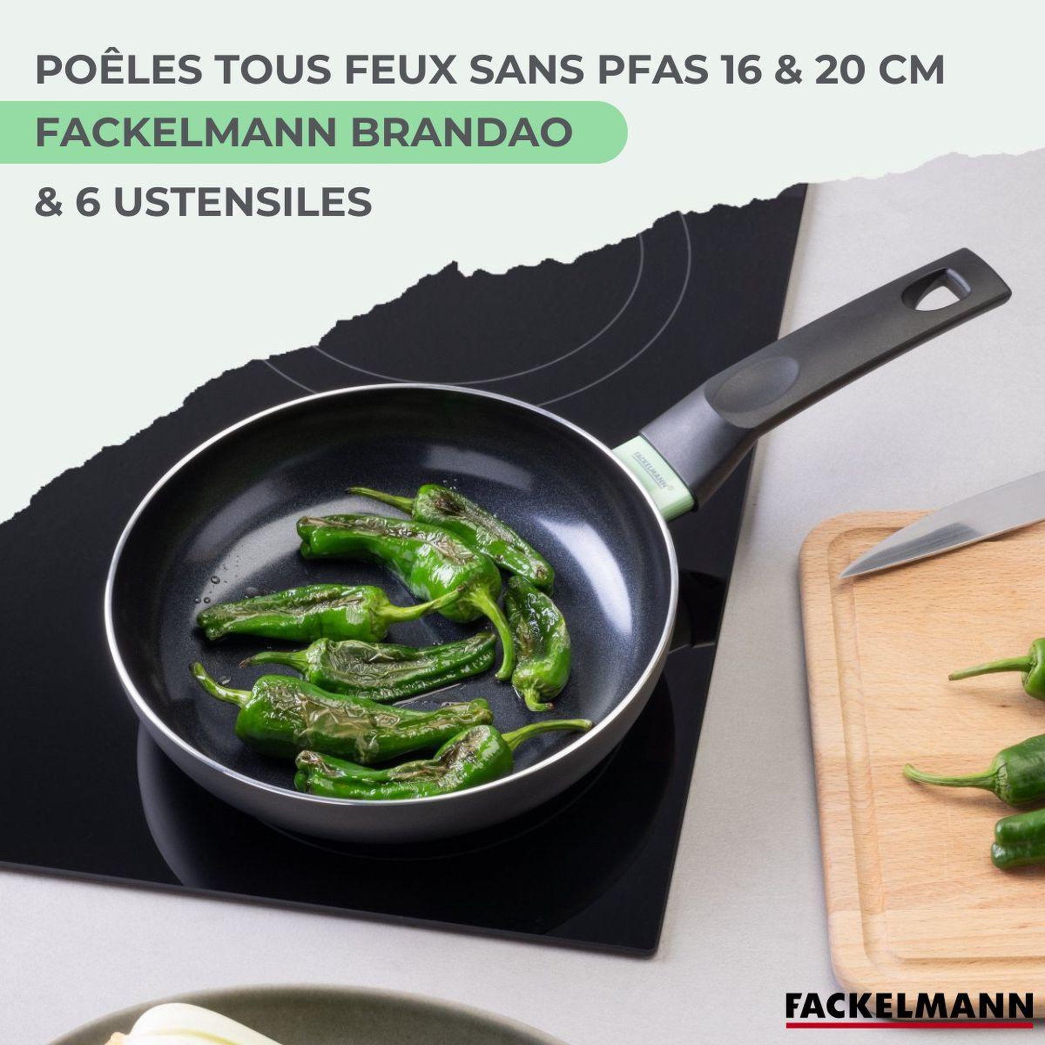 Voir la diapositive 2 : Fackelmann Ensemble de 2 poêles de 16 et 20 cm et 6 ustensiles fackelmann brandao