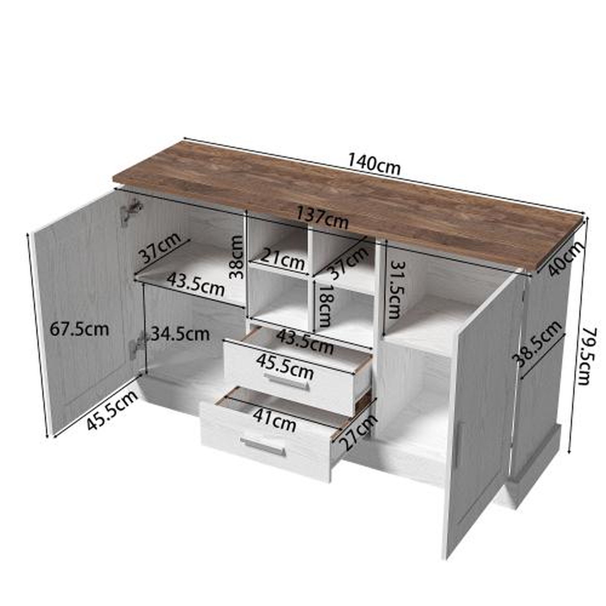 Voir la diapositive 3 : MERAX Buffet 2 porte(s) 2 tiroir(s) - 140 cm blanc panneau de particules