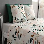 ATELIER DU COTON Parure de drap plat, drap housse 100% coton 57fils-kano. Coloris disponibles : Beige