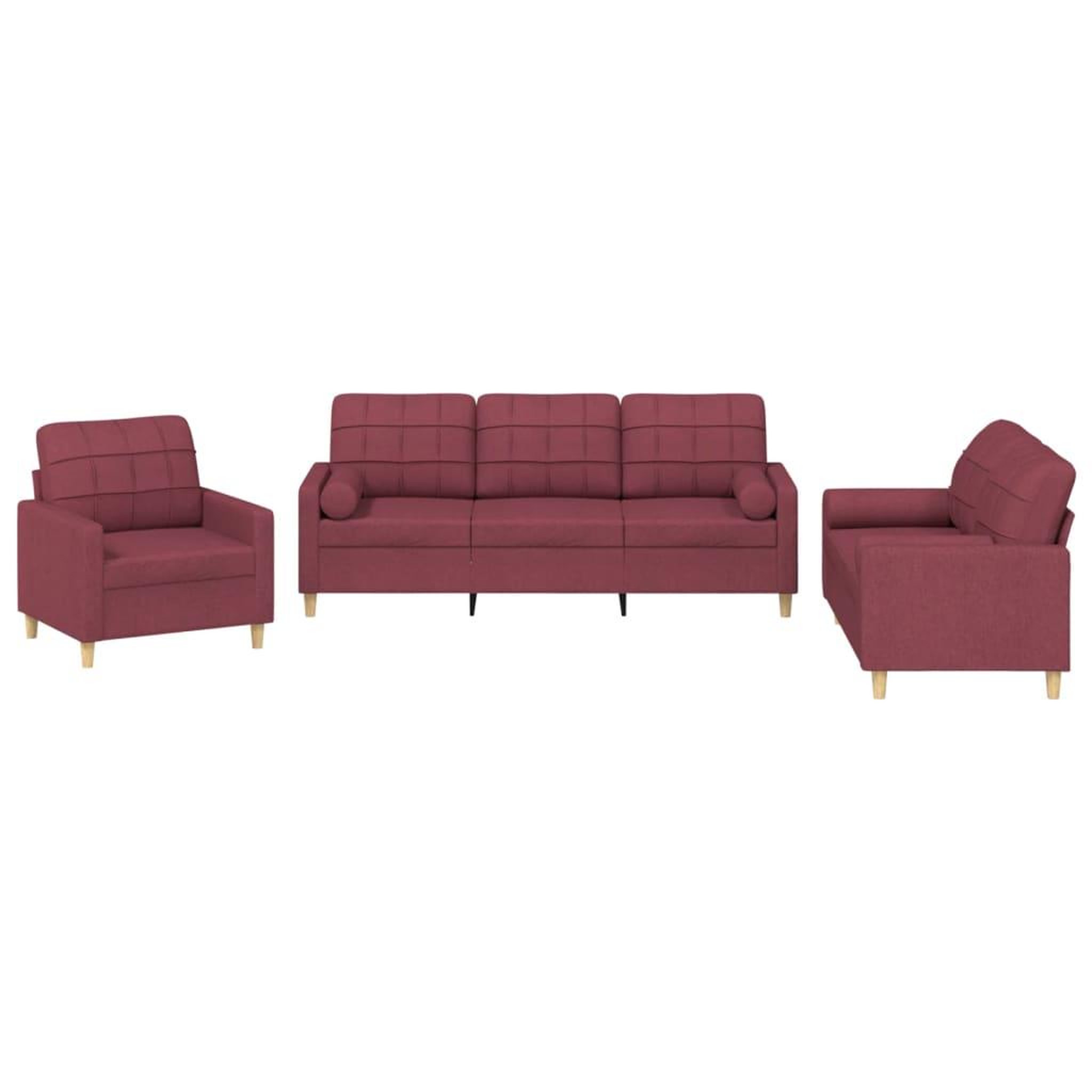 Voir la diapositive 2 : VIDAXL Ensemble de canapes 3 pcs avec coussins rouge bordeaux tissu