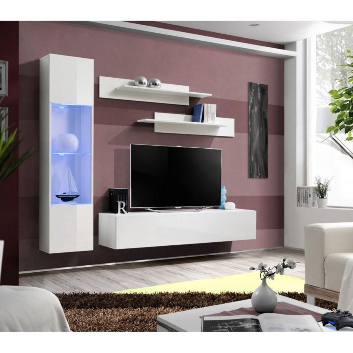 Paris Prix Meuble TV Mural Design  Fly III  210cm Blanc