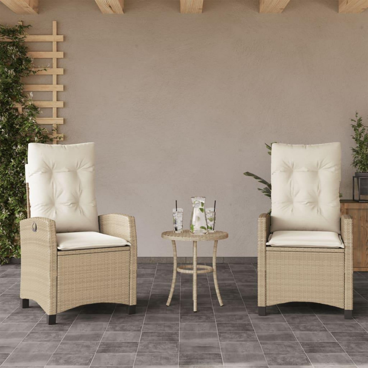 VIDAXL Chaises inclinables de jardin lot de 2 et coussins beige rotin