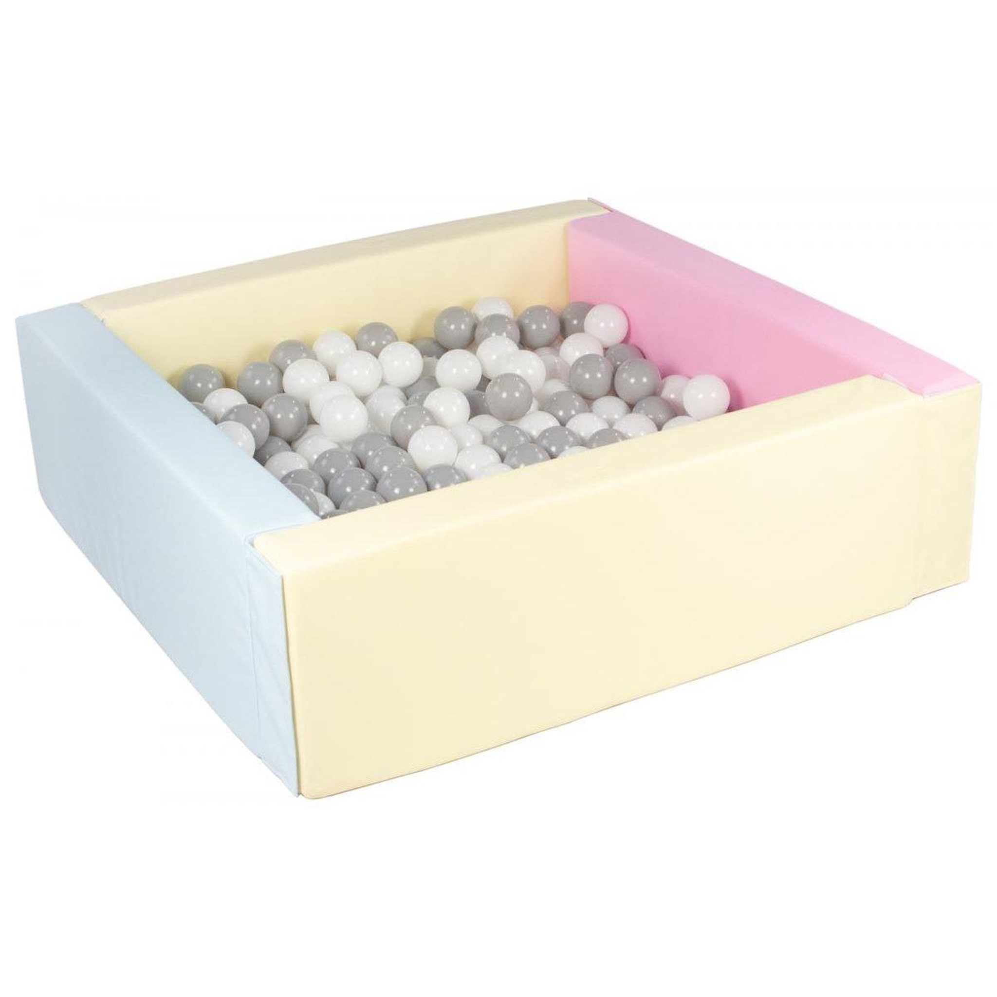 VELINDA Piscine à balles carrée avec 300 balles - rose, bleu, jaune (pastel)/blanc,gris