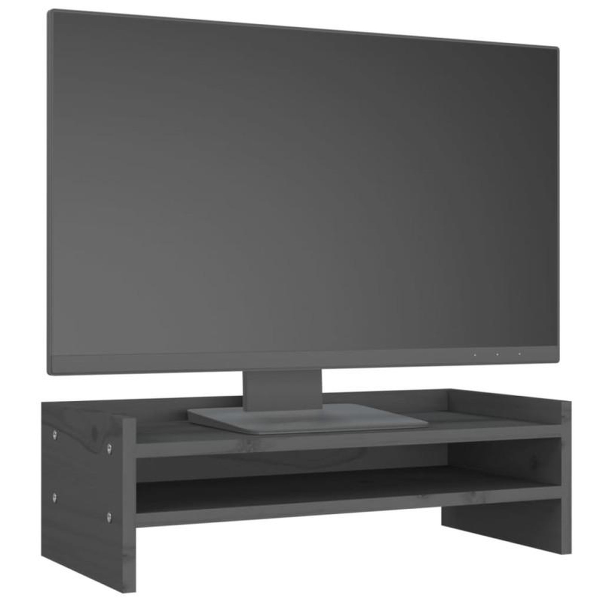 Voir la diapositive 4 : VIDAXL Support de moniteur Gris 50x24x16 cm Bois de pin solide