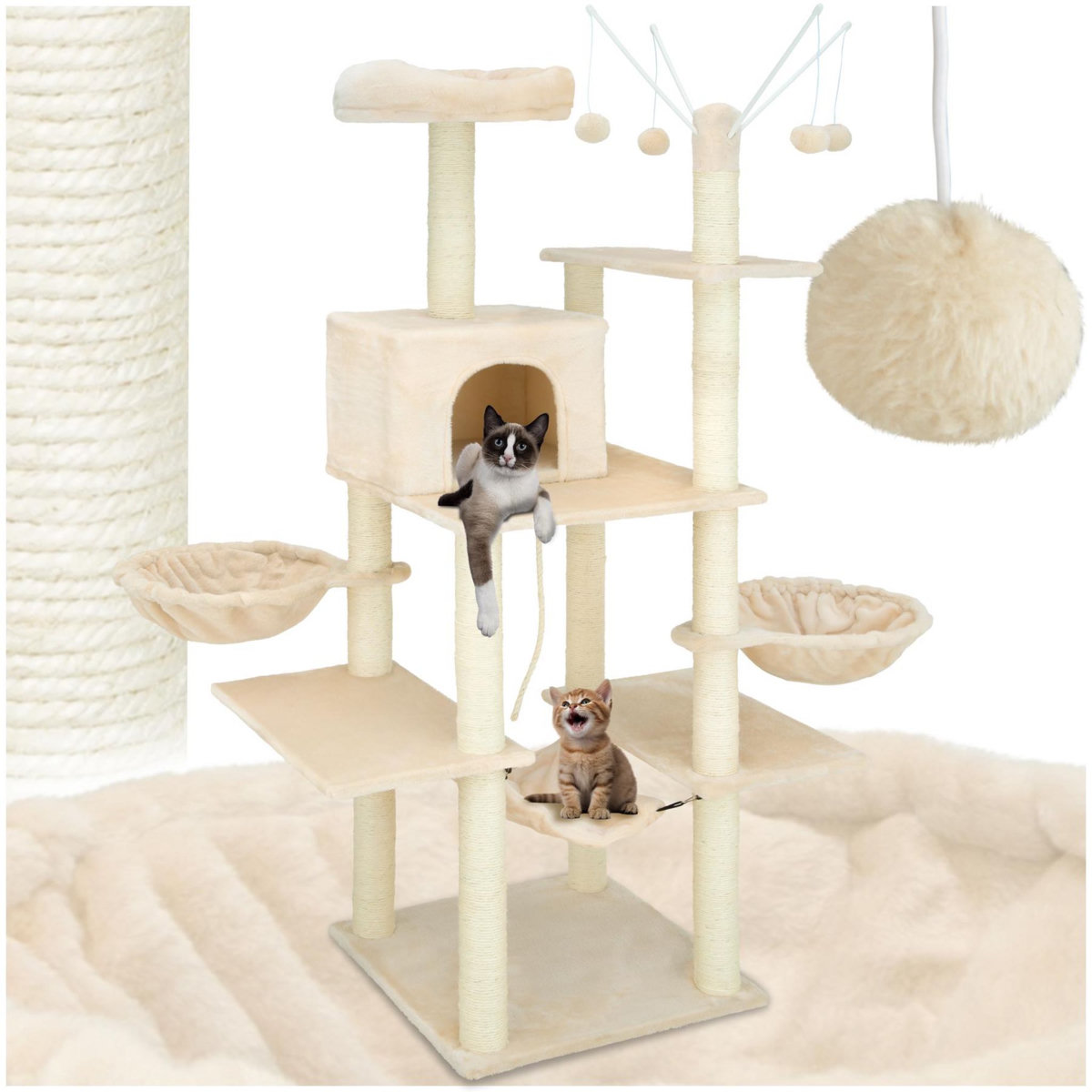 tectake Arbre à chat 165 cm avec griffoir et plateforme d'escalade beige
