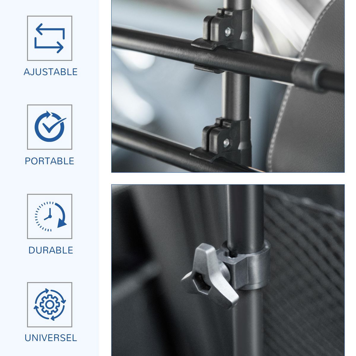 PAWHUT Grille de séparation extensible voiture barrière de sécurité barre réglable pour chien acier noir