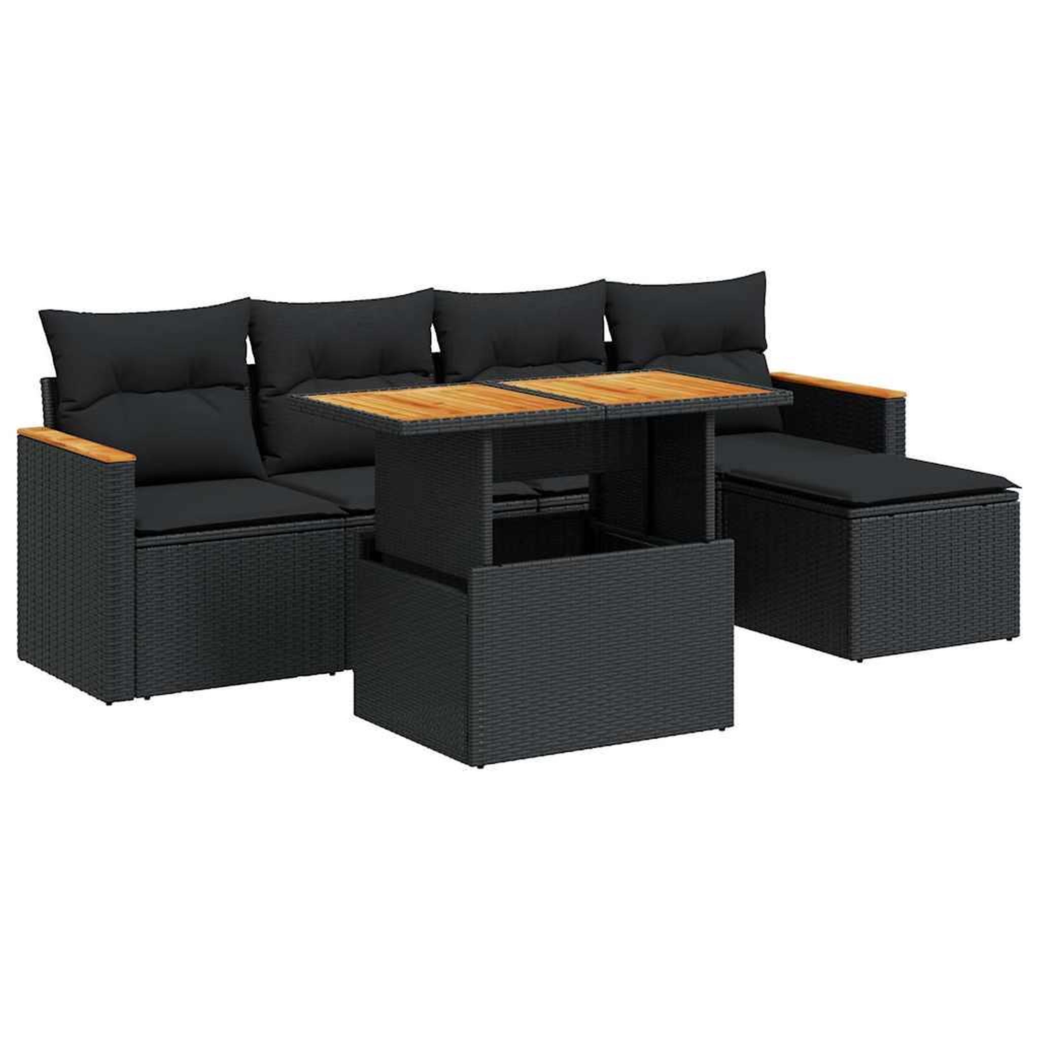 Voir la diapositive 2 : VIDAXL Salon de jardin 6 pcs avec coussins noir resine tressee acacia