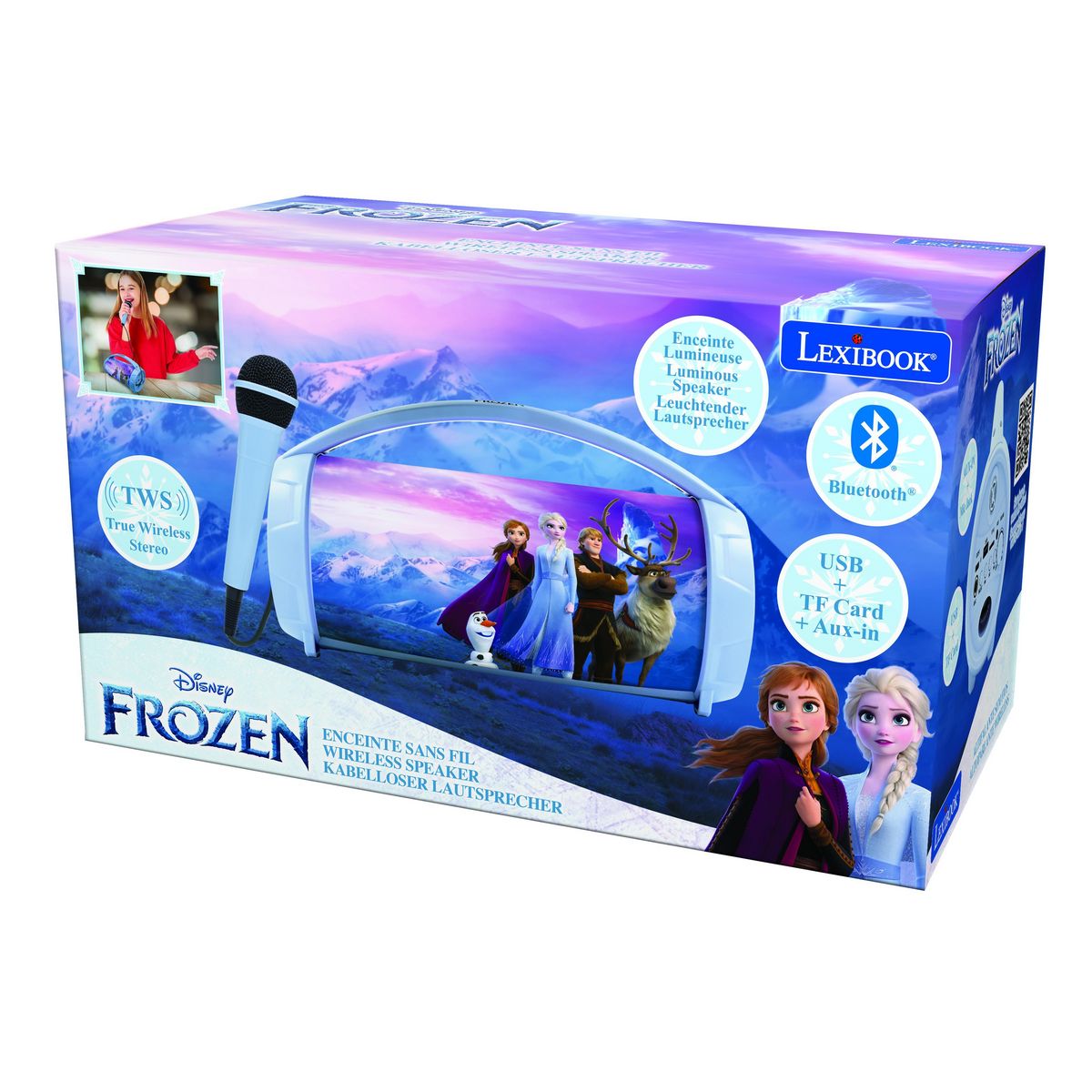 Lexibook Enceinte Bluetooth Sans-Fil Lumineuse avec Micro La Reine des Neiges