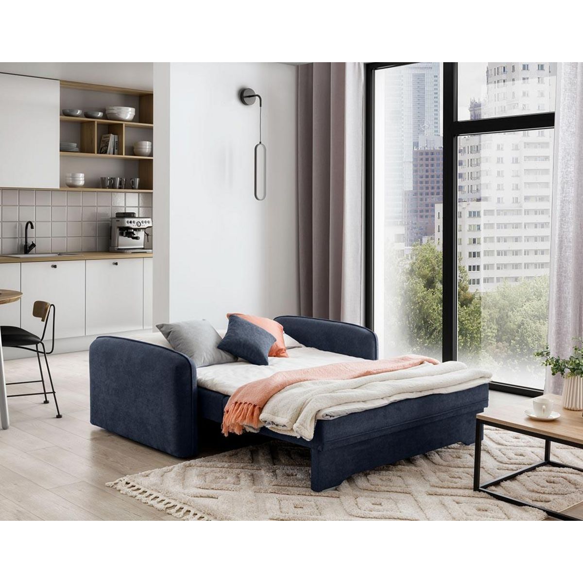 BEST MOBILIER Michelle - canapé droit 3 places convertible avec coffre en velours