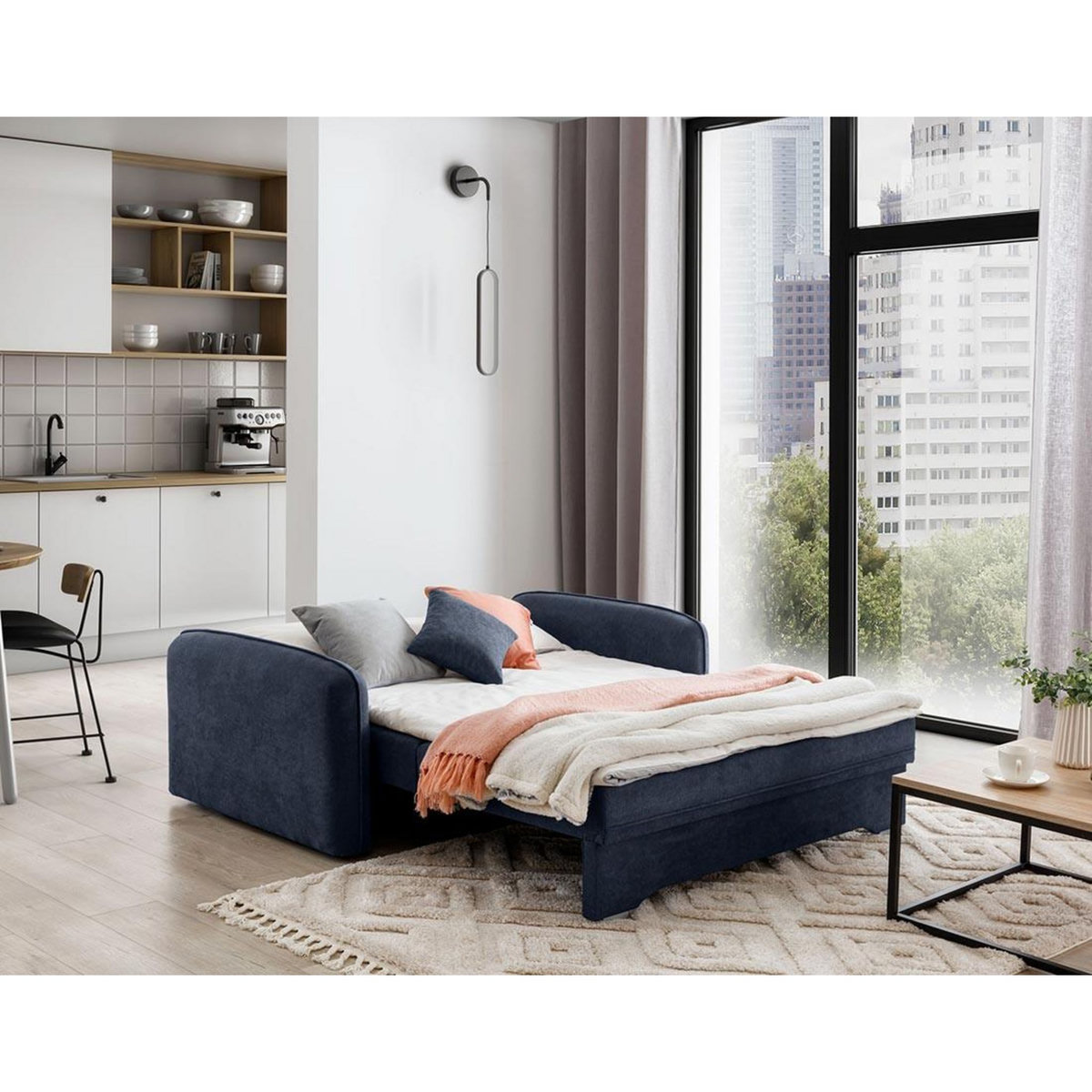 BEST MOBILIER Michelle - canapé droit 3 places convertible avec coffre en velours