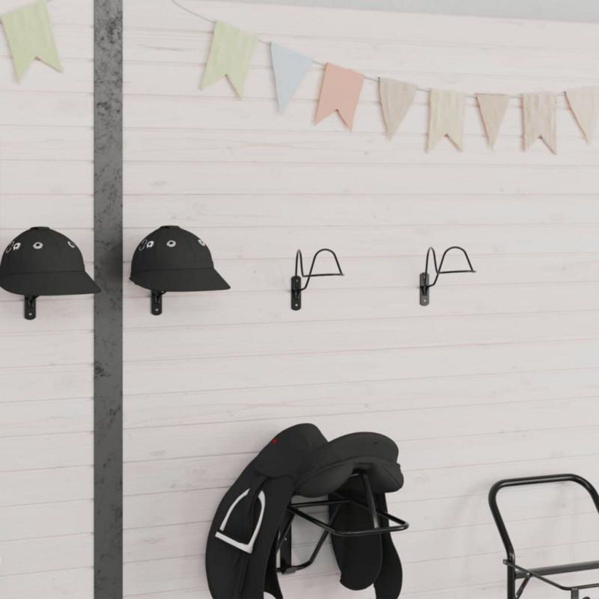 VIDAXL Porte casque pour équitation mural noir acier