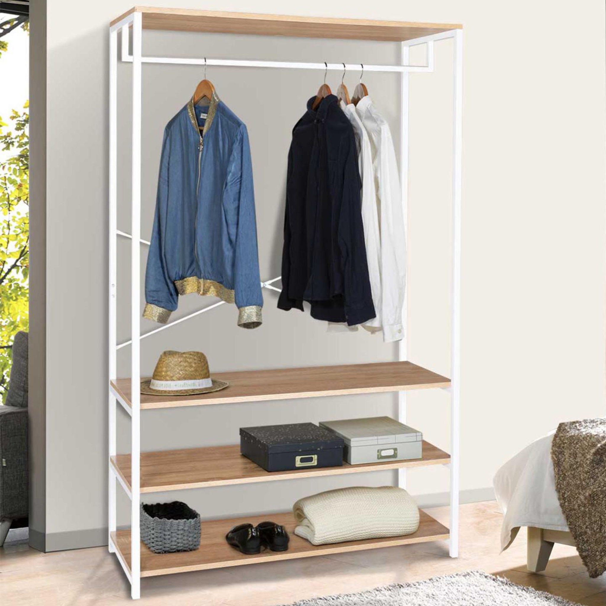 Voir la diapositive 2 : ID MARKET Dressing large l. 100 cm detroit design industriel bois et métal blanc
