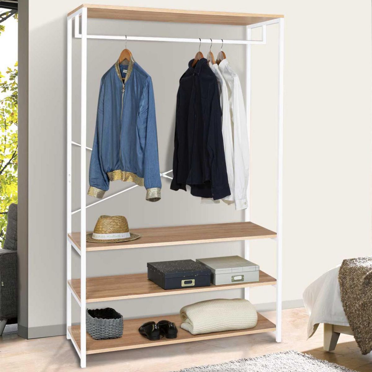 ID MARKET Dressing large L. 100 cm DETROIT design industriel bois et métal blanc