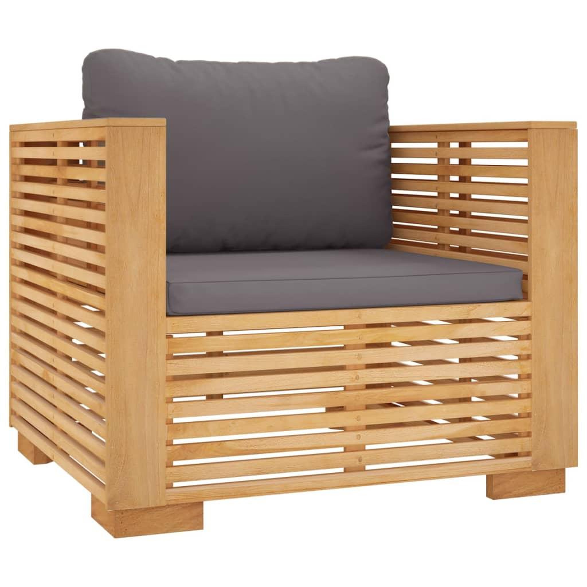 Voir la diapositive 2 : VIDAXL Fauteuil de jardin avec coussins gris fonce Bois de teck massif