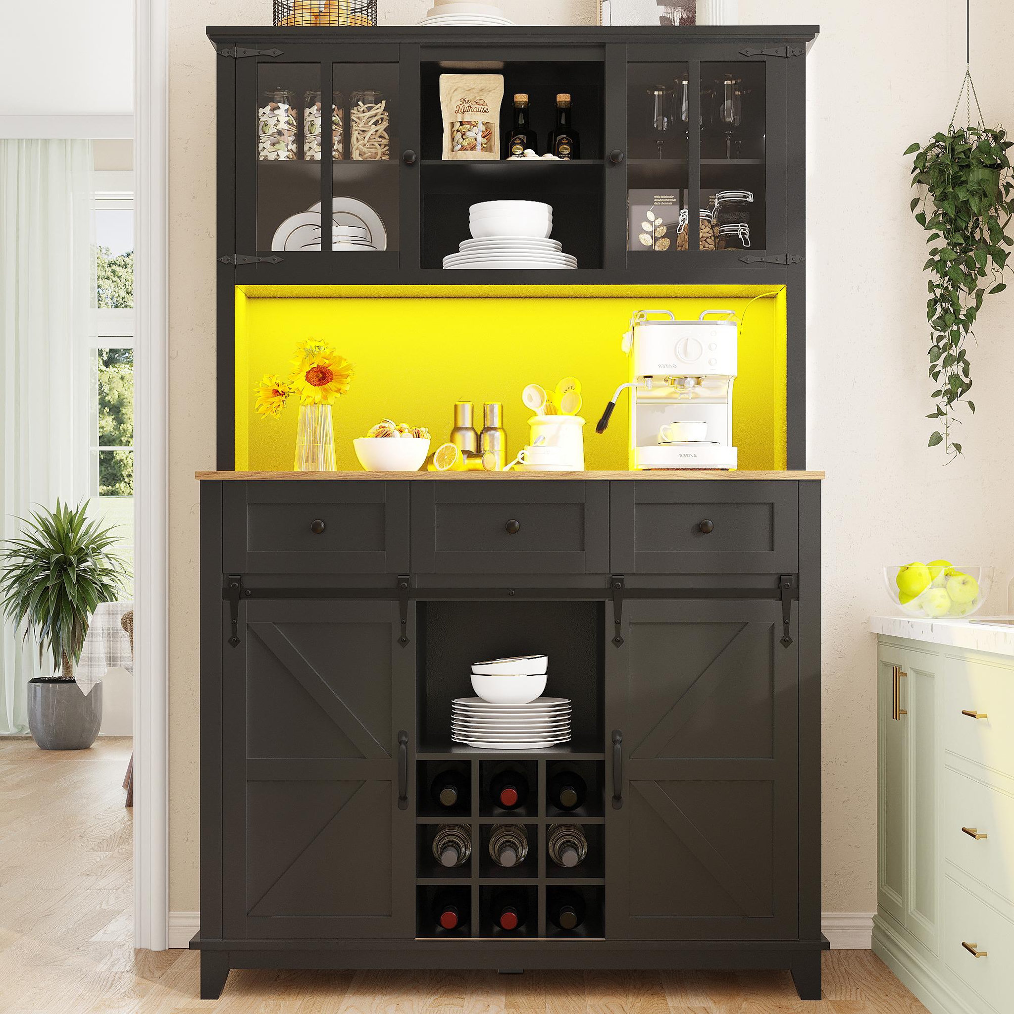 Voir la diapositive 2 : MERAX Buffet de cuisine 4 portes 3 tiroirs
