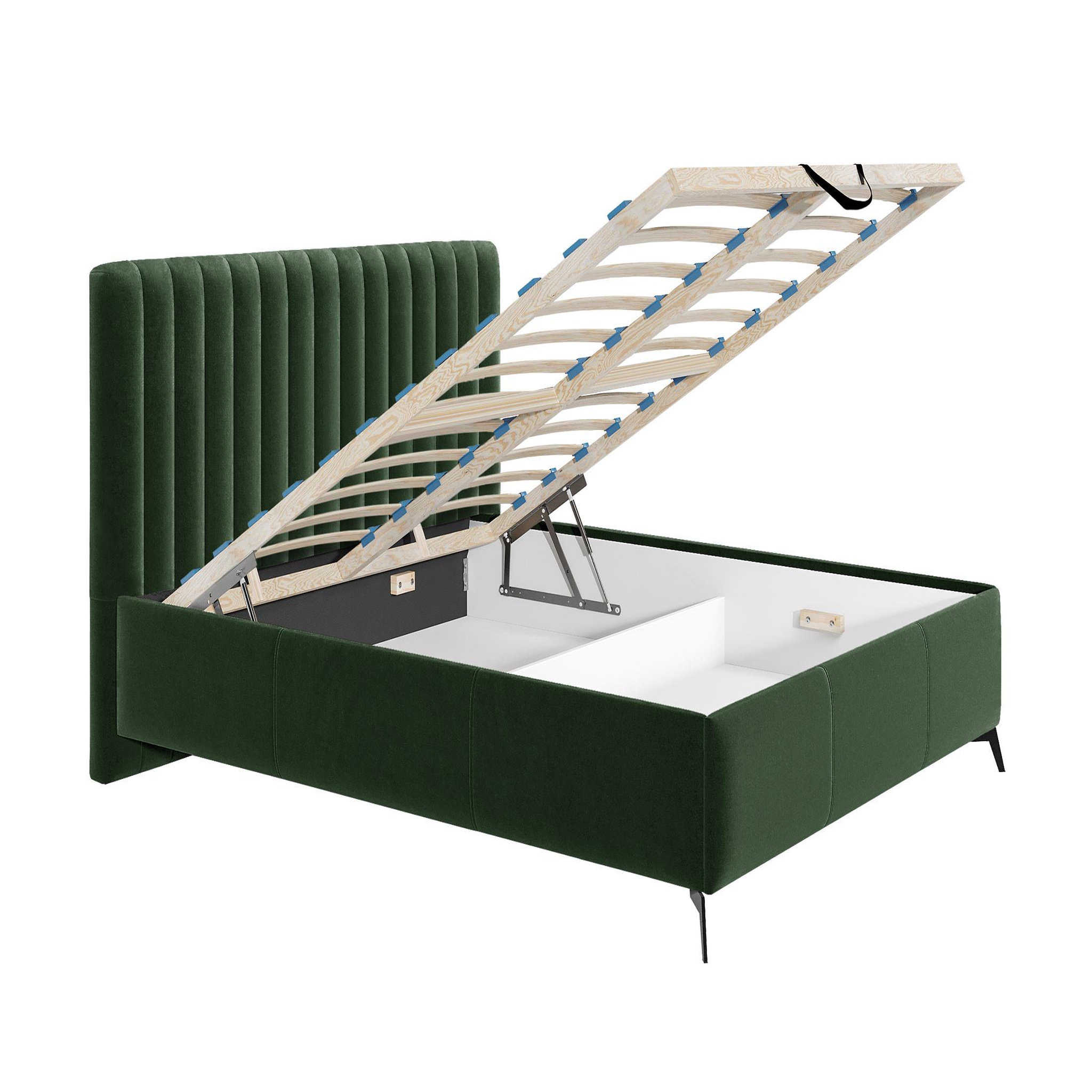 Voir la diapositive 2 : BEST MOBILIER Mendoza - lit coffre - 140x200 - sommier inclus - en velours