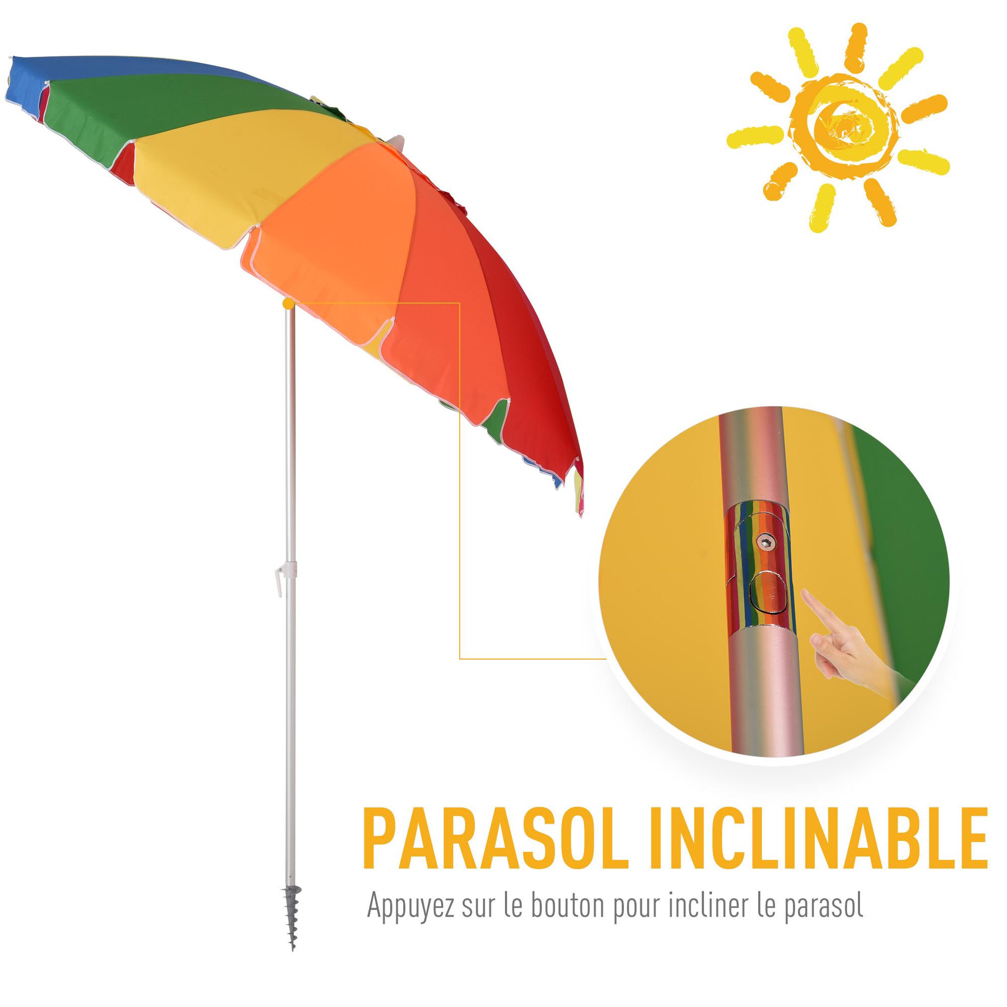 Voir la diapositive 4 : OUTSUNNY Parasol inclinable rond Ø 220 cm tissu polyester haute densité anti-UV mât démontable alu sac de transport inclu multicolore
